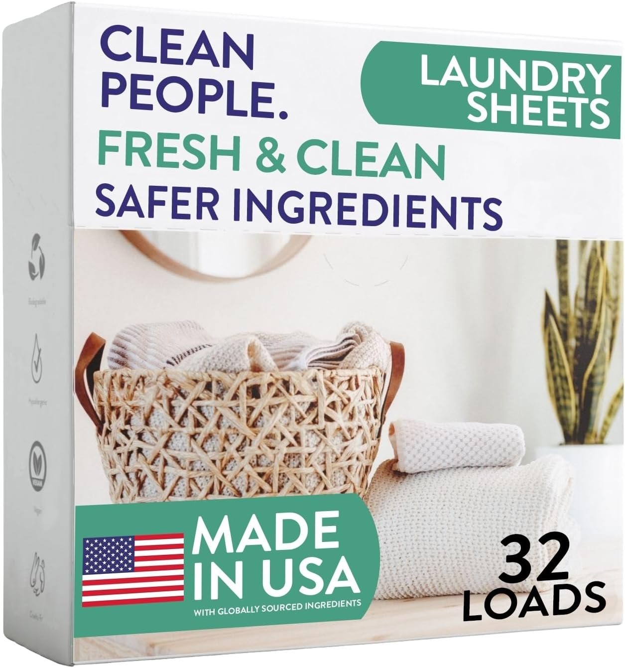 The Clean People Laundry Detergent Sheets – Laundry Soap – Ultra Concentrated, Recyclable Packaging, Stain Fighting – Fresh Scent, 32 Pack