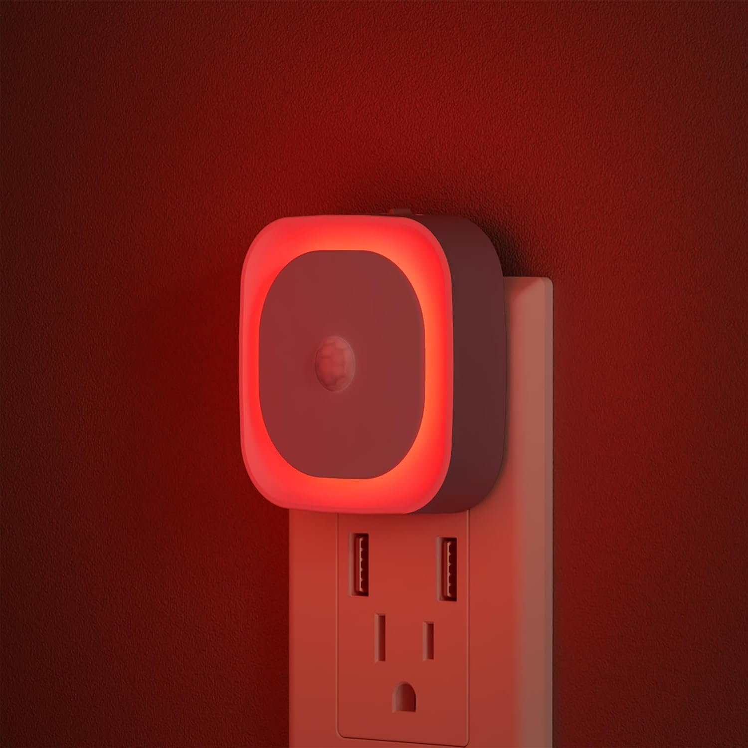 YUNLEX 2 Pack Plug in Red Night Light with Motion Sensor and Light Sensor
