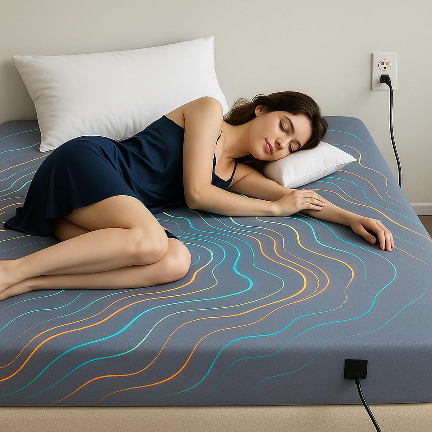 Grounding Bed Sheets- 90% Organic Cotton &10% Conductive Silver Fiber, Deep Pocket Fitted Grounded Sheet with Earth Connection Cord for Calm Sleep & Body Balance (Gray,Queen(60.5*80.4*16inch))