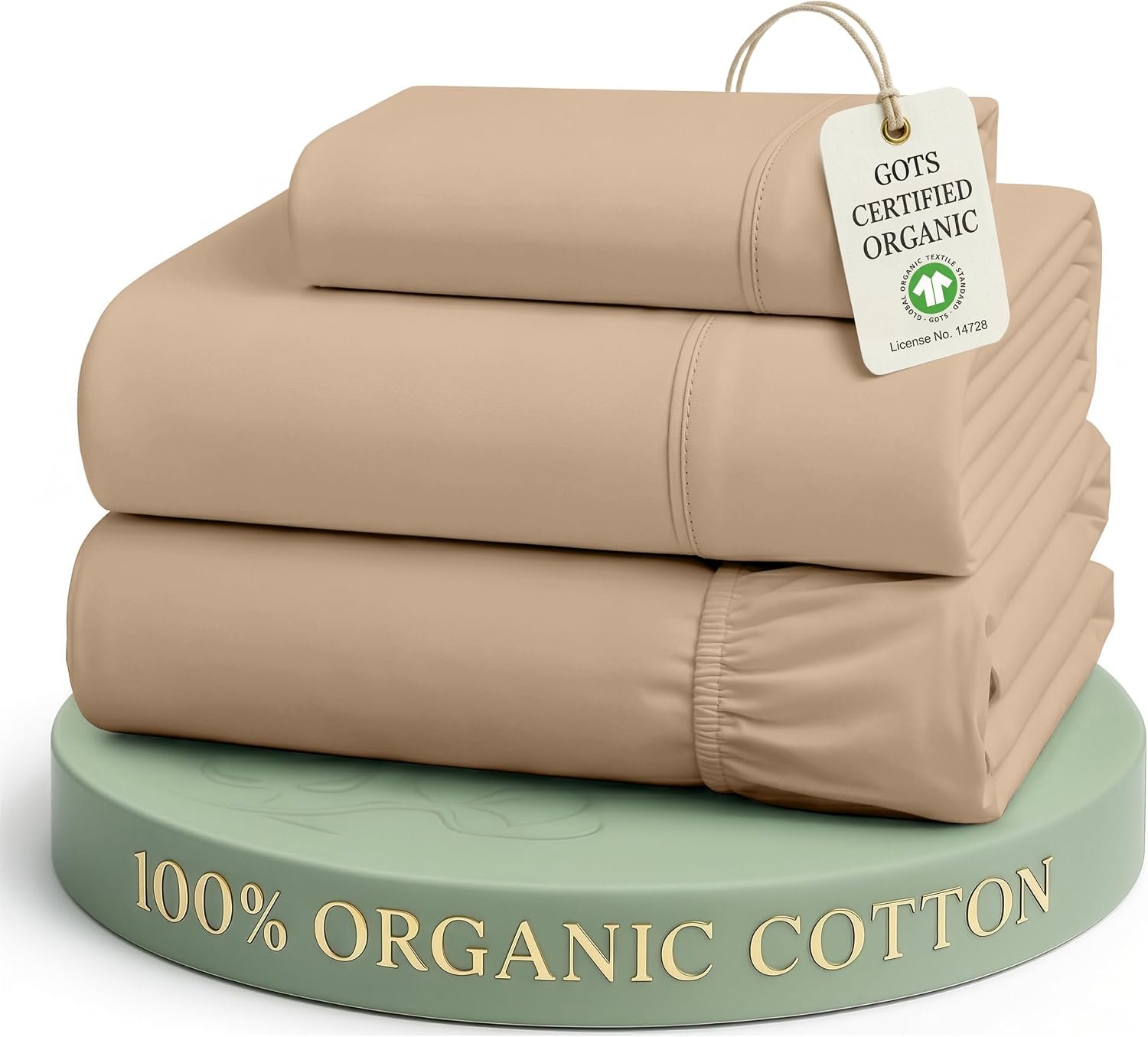 LANE LINEN Twin XL Bed Sheets 100% Organic Cotton Percale Cooling – Taupe