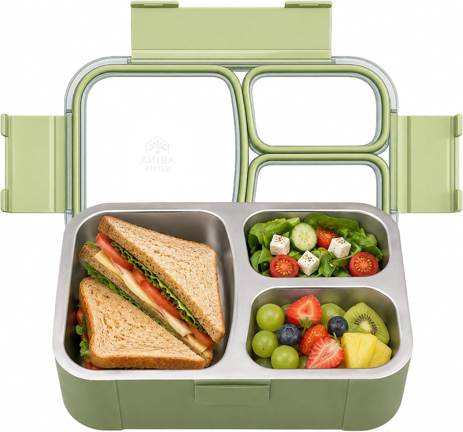 Stainless Steel 3-Compartment Bento Lunch Box for Kids