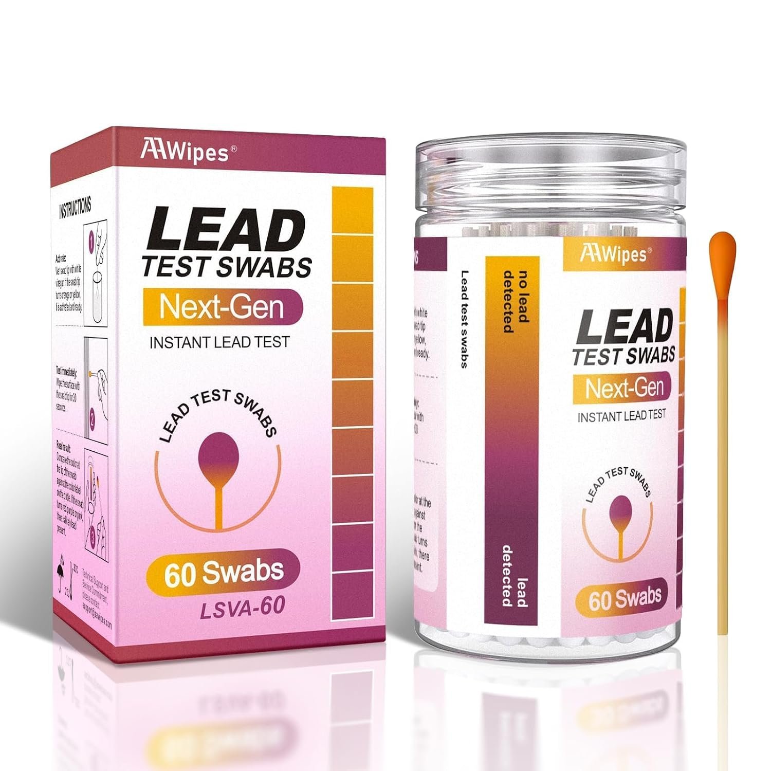 AAwipes Lead Test Kit 60 Swabs Enhanced Lead Testing Formulation At Home Lead Paint Test Kit Testing for Paint – Quick Results in 30s Lead Detector (60)