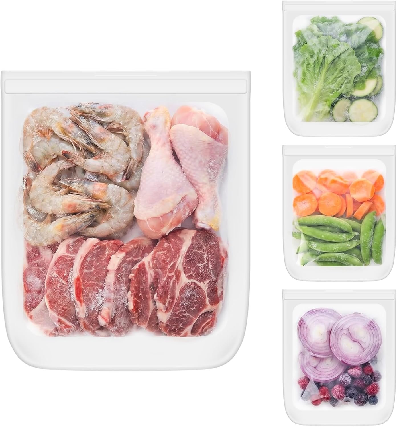 Extra Large Reusable Silicone Freezer Bags 4 Pack, 0.8 Gallon/3000ml, 100% Silicone Food Storage Wide-Open Zip-Lock Reusable Bags for Large Items, Microwave Freezer Oven Dishwasher Safe, Translucent