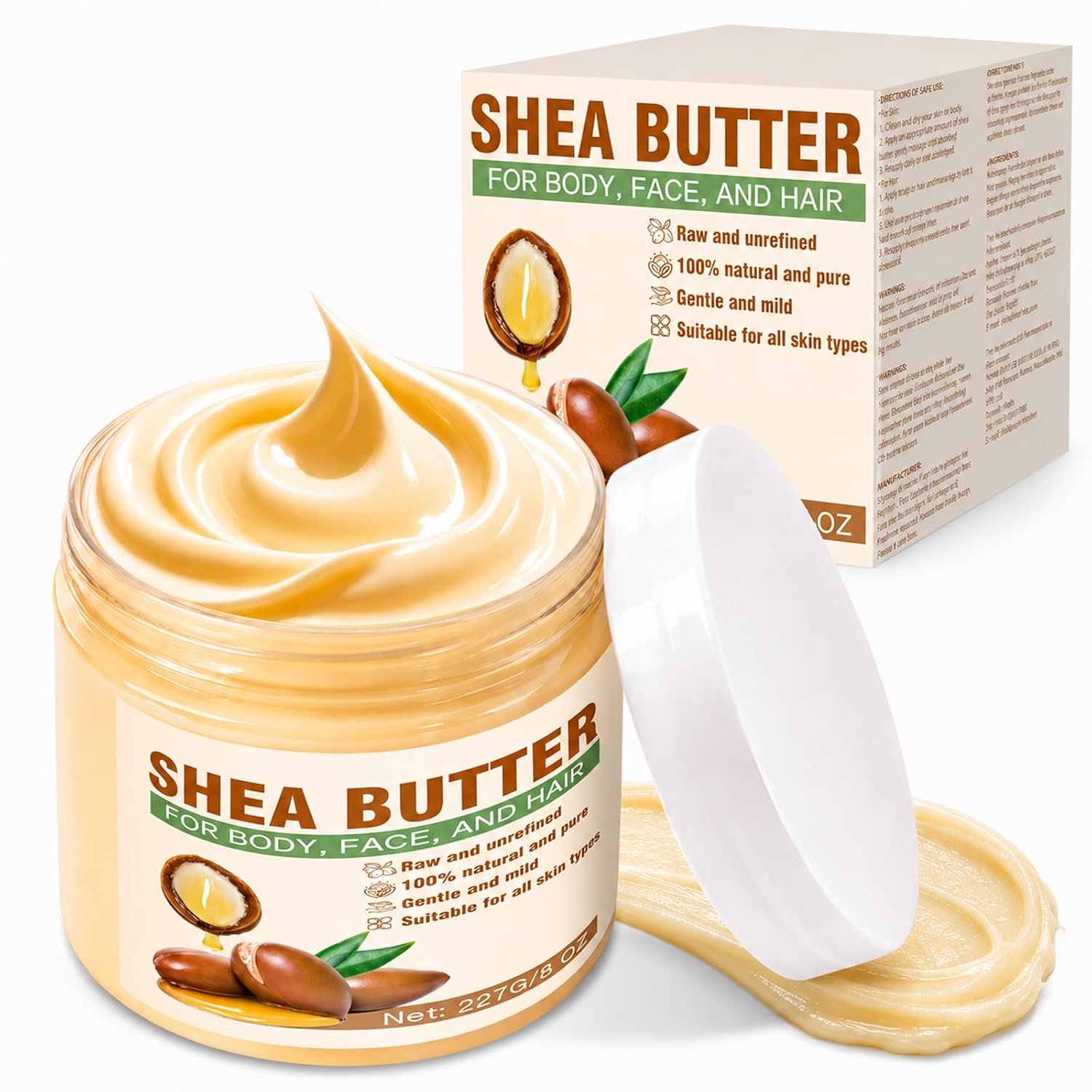 Shea Butter Cream Raw Organic Formula for Skin Hair Body Moisturizer, 227g