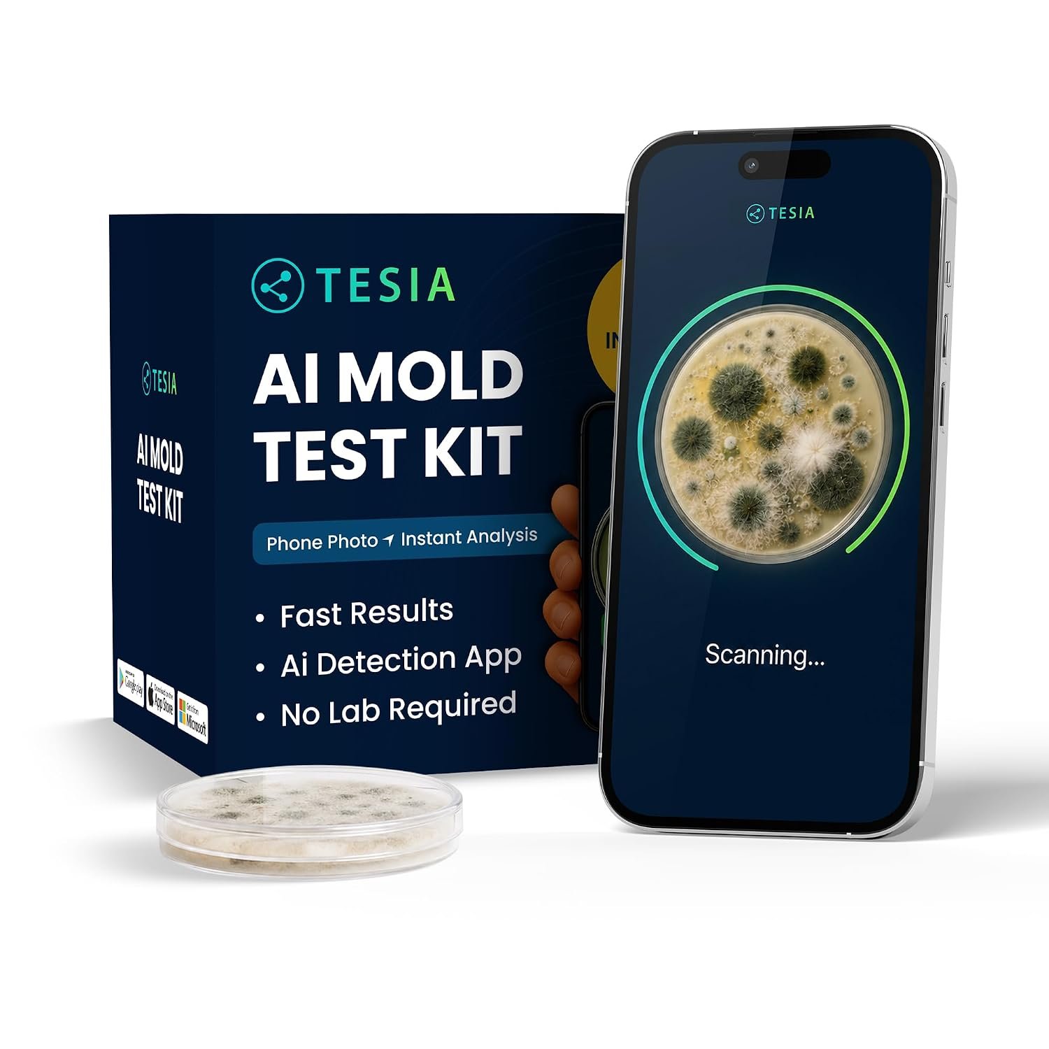 TESIA Black Mold Test Kit for Home – AI Detection App, 8 Tests + 30 Scans