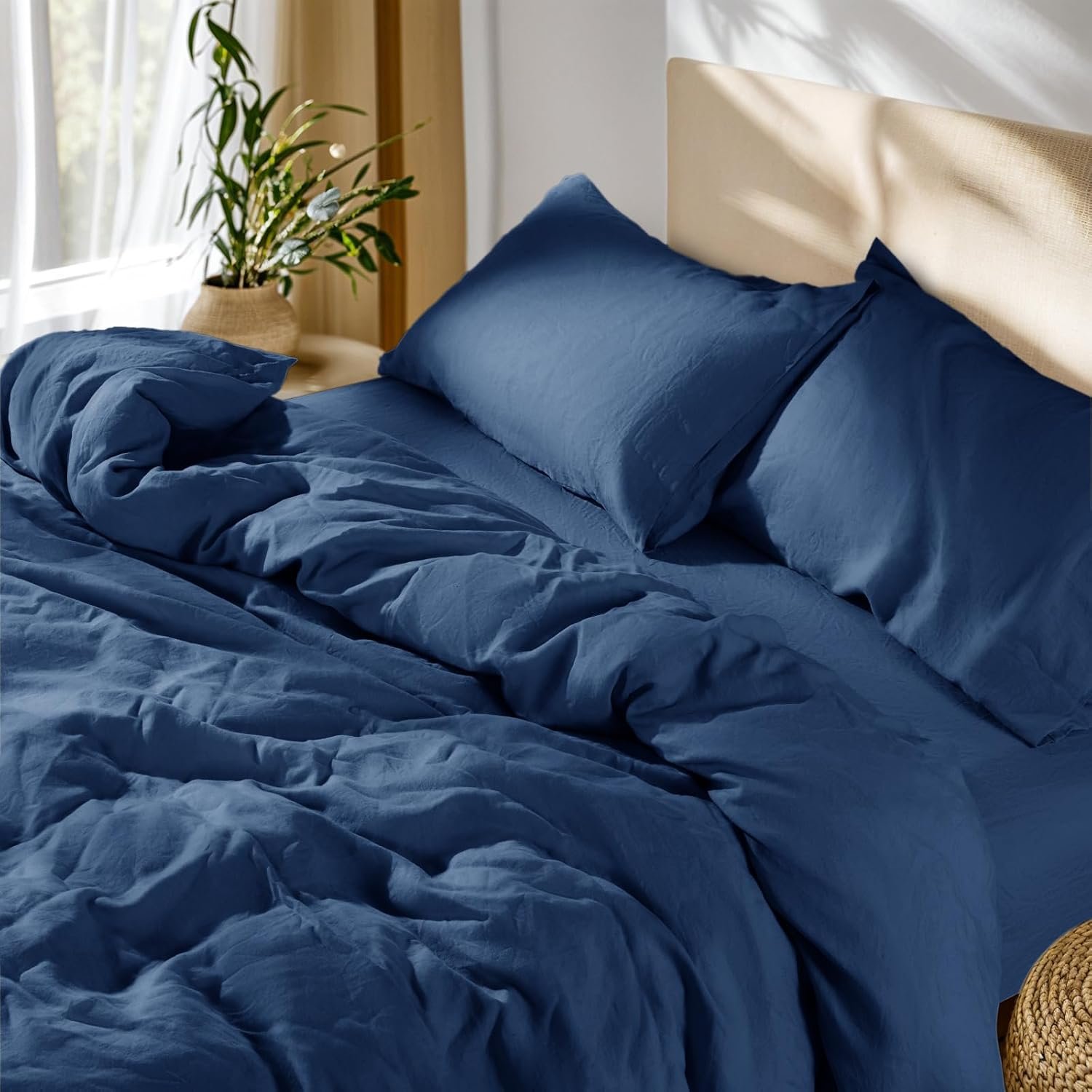 SONORO KATE 100% French Linen King Duvet Cover Set,Zipper Closure,3PC