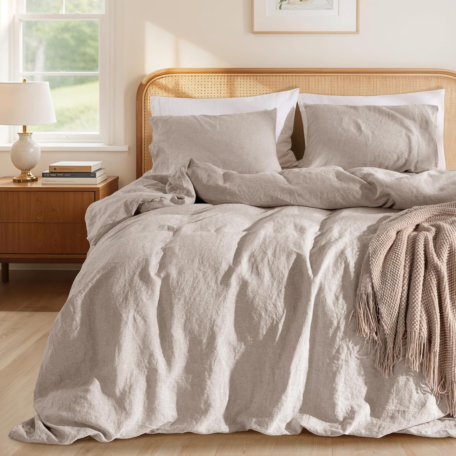 LBRO2M 100% French Linen Duvet Cover Set 3Pcs, Comforter Cover Queen Size