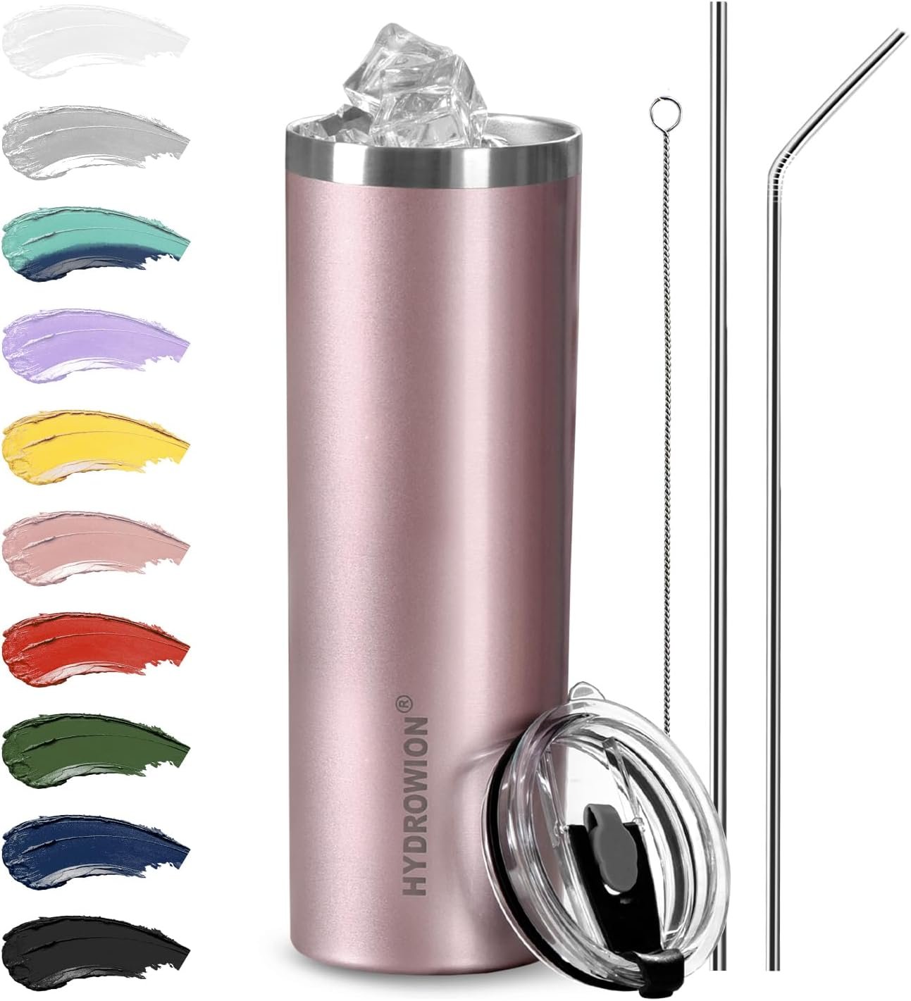 HYDROWION Triple-Insulated Tumblers – Stainless Steel with Lid and Straw, 20 oz Water Bottle, Coffee Cups, Travel Mug for Home & Office Rose Gold