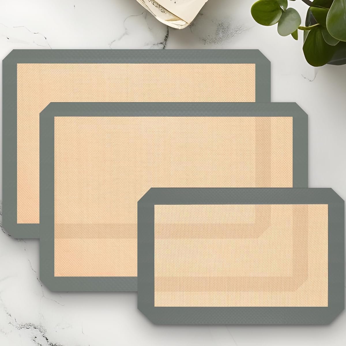 Pack of 3 Basics Silicone, Non-Stick, Food Safe Baking Mat, Rectangular, Cookies, Macaroons, Bread(Grey 0.4mm)