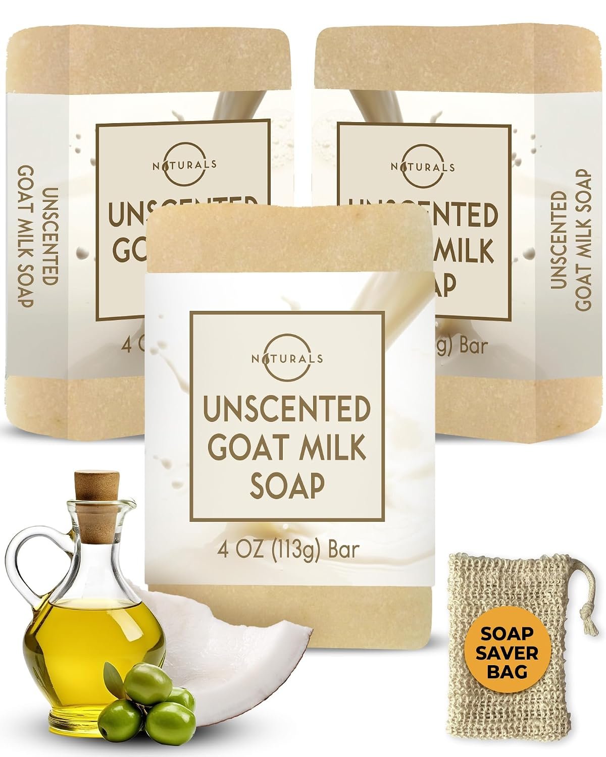O NATURALS Natural Goat Milk Soap Bar 3 Pack – Gifts for Women