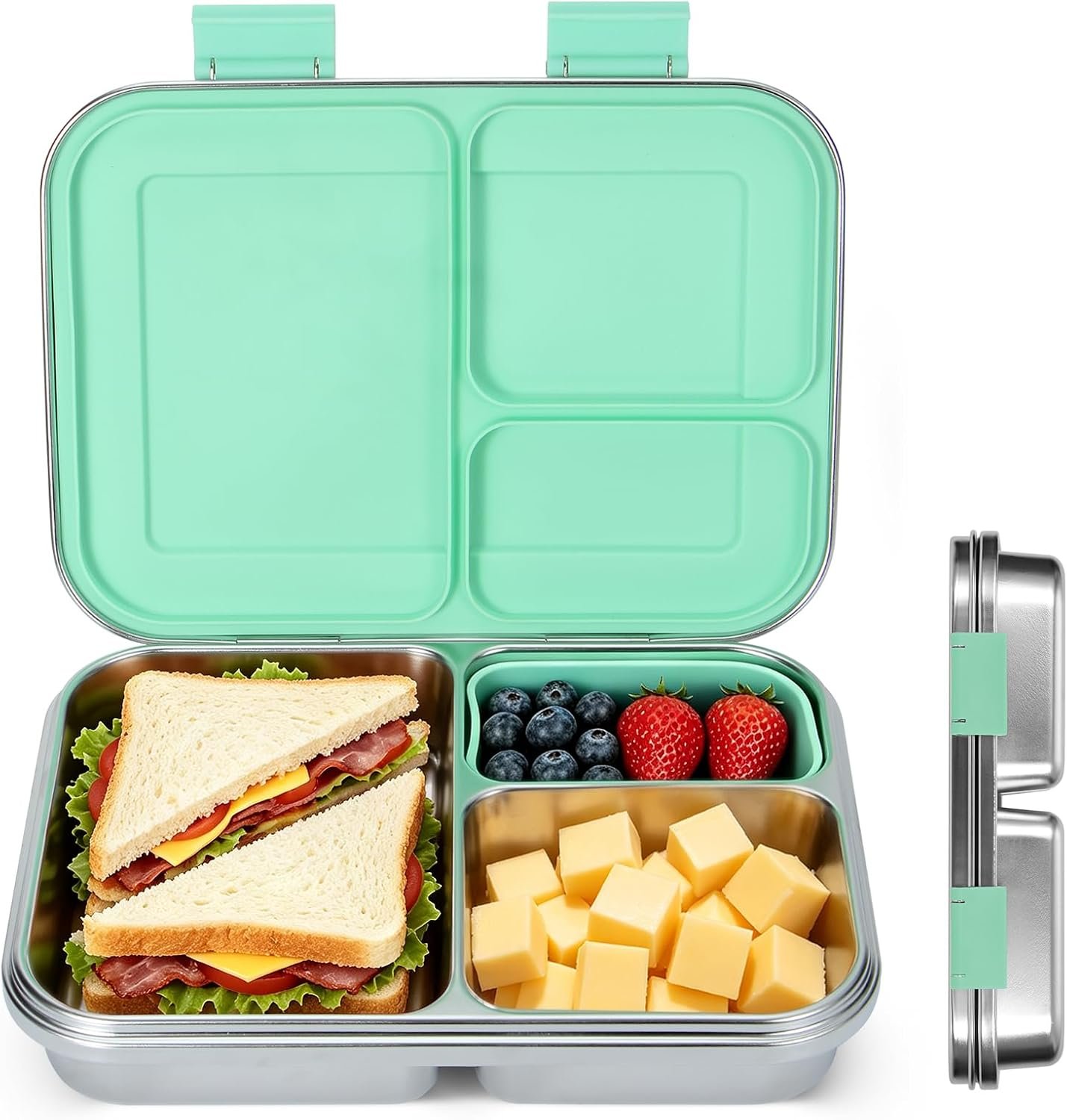 MaMix Stainless Steel Bento Lunch Box for Kids & Adults – Leakproof 4.4 Cup Lunch Container with 3 Compartments for School & Travel -Dishwasher Safe, BPA Free (green)