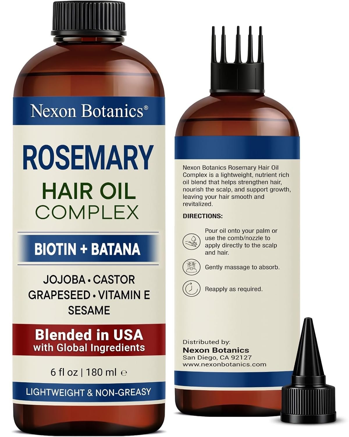 Rosemary Hair Oil 6 Fl Oz – Scalp Blend with Biotin, Batana & Castor Oil
