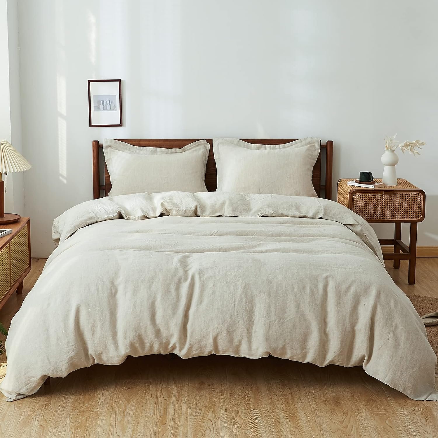 Simple&Opulence 100% Linen Duvet Cover Set, 3 PCS Natural French Flax Linen Duvet Cover King Size, Breathable Soft Comfy Linen Bedding Comforter Cover with 2 Pillowcases(Linen, 104″x92″)