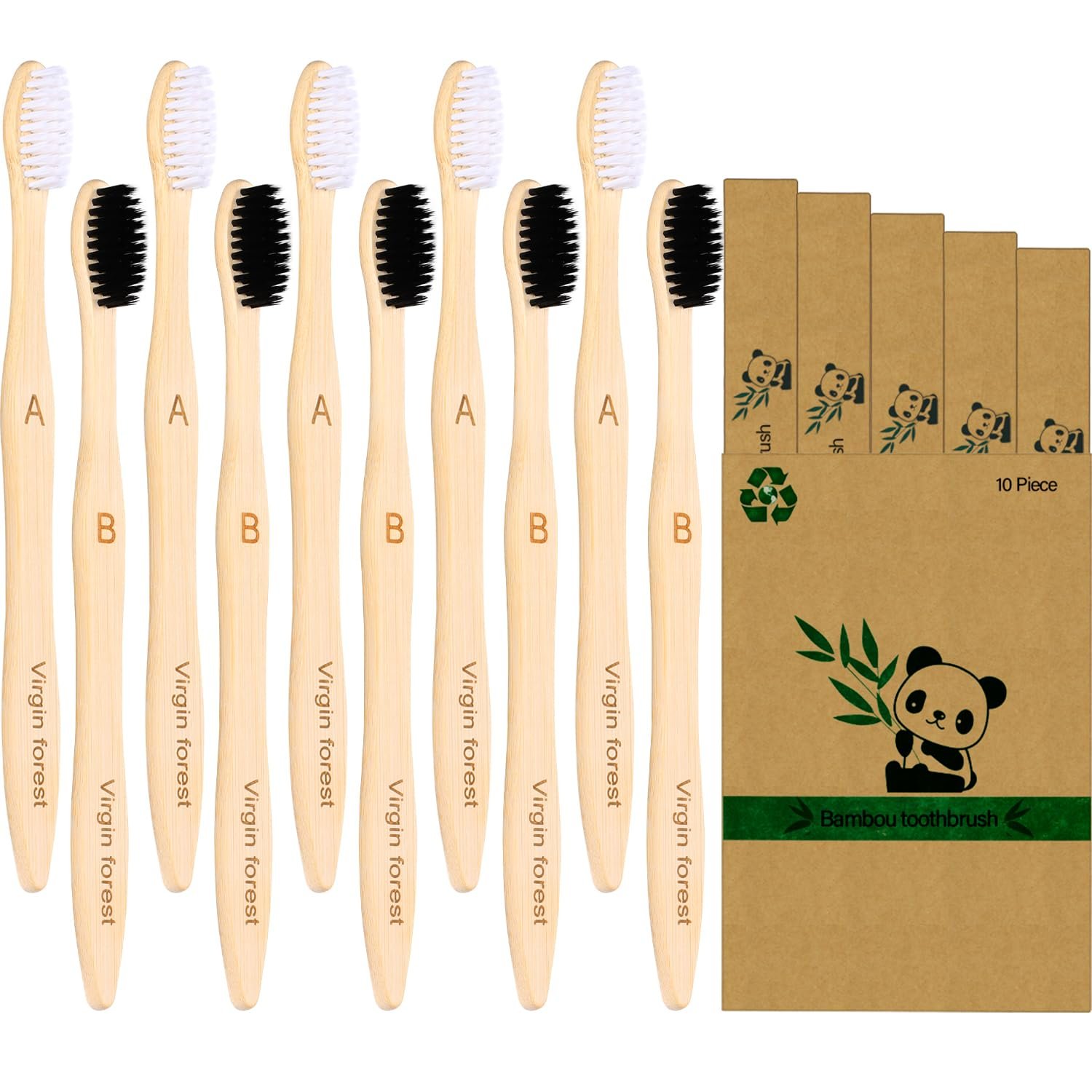 Virgin Forest Bamboo Toothbrushes 10pk, Soft BPA Free Biodegradable