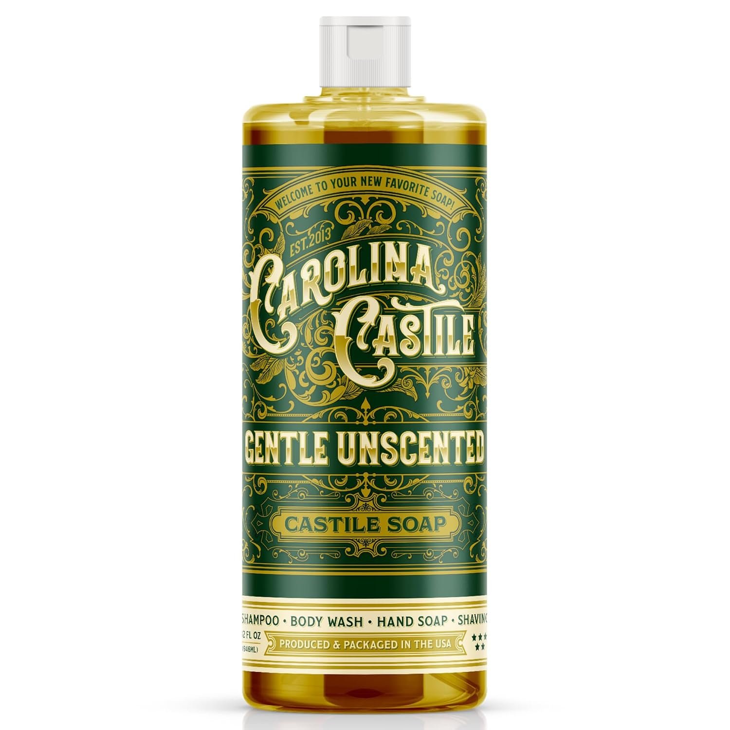 Carolina Castile Soap Unscented Castile Soap Liquid – 32 oz Vegan & Pure Organic Soap Concentrated Non Drying All Natural Formula Good for Sensitive Skin (32 Ounces)