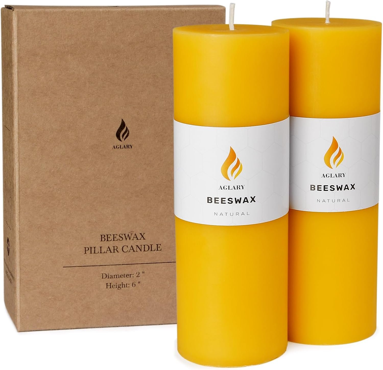 2PCS 2×6 Pure Beeswax Pillar Candles, Long Burning, Emergency & Home Decor