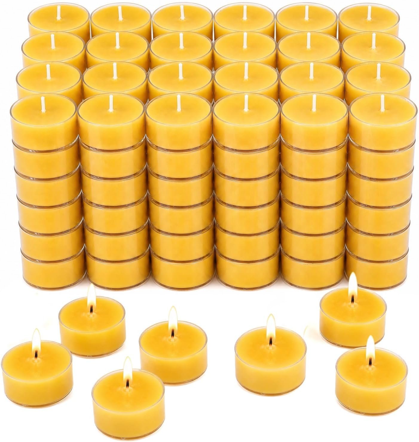 DEYBBY Unscented Natural Beeswax Tea Candles 160 Pack,Yellow