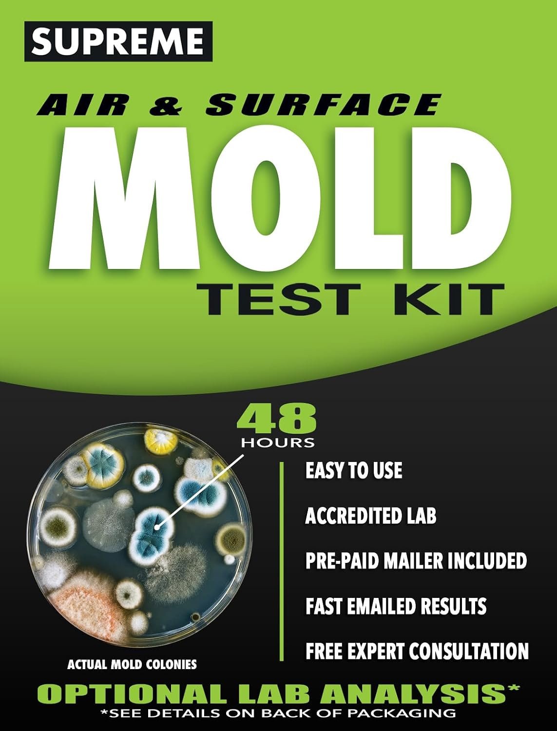 Supreme – DIY Mold Test Kit for Home Air Quality – Air and Surface Mold Testing – Pre-Paid Return Mailer and Expert Mold Consultation – Optional Lab Analysis