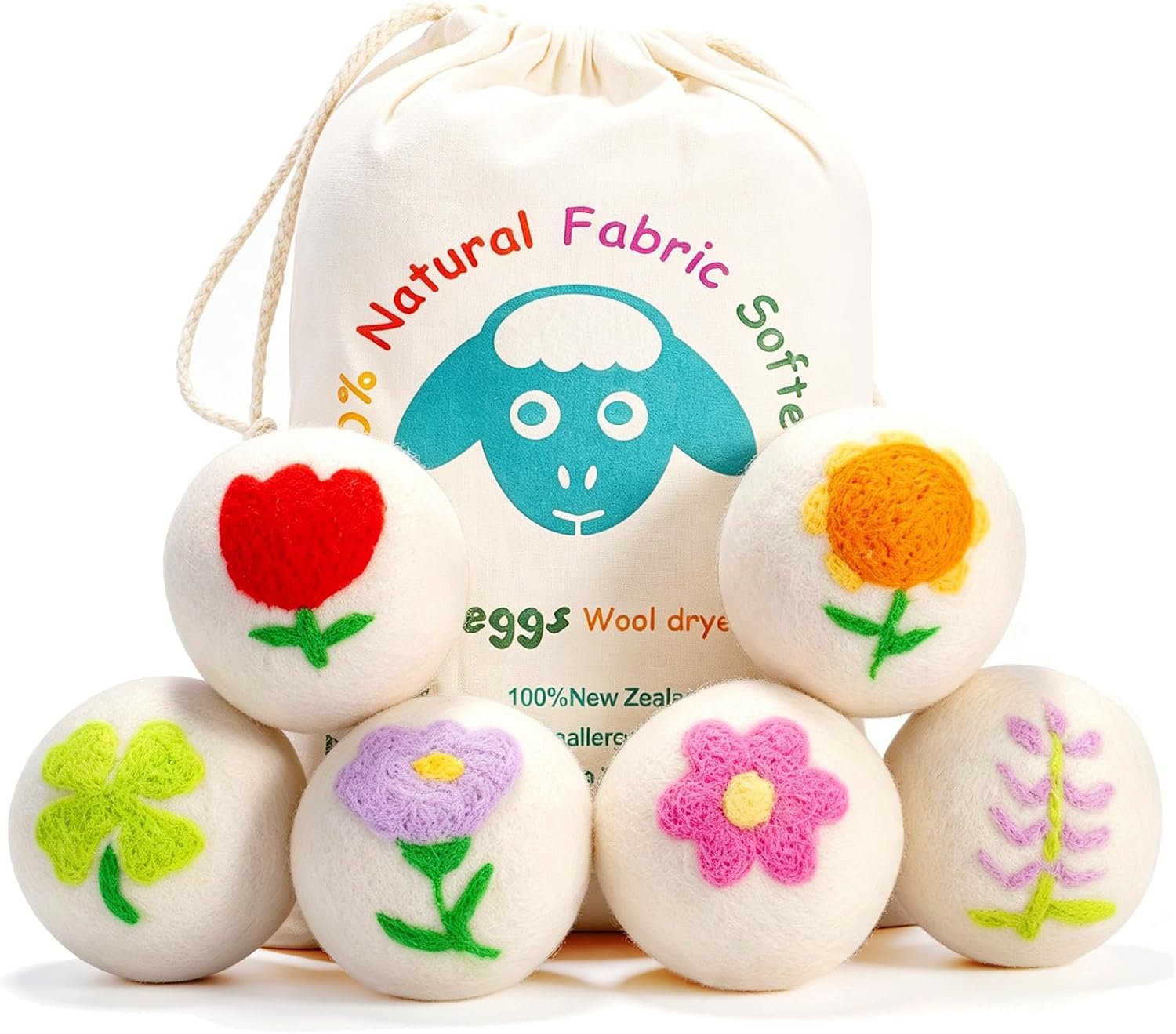 Budieggs Wool Dryer Balls XL 6 Pack, 100% New Zealand Wool Handcrafted