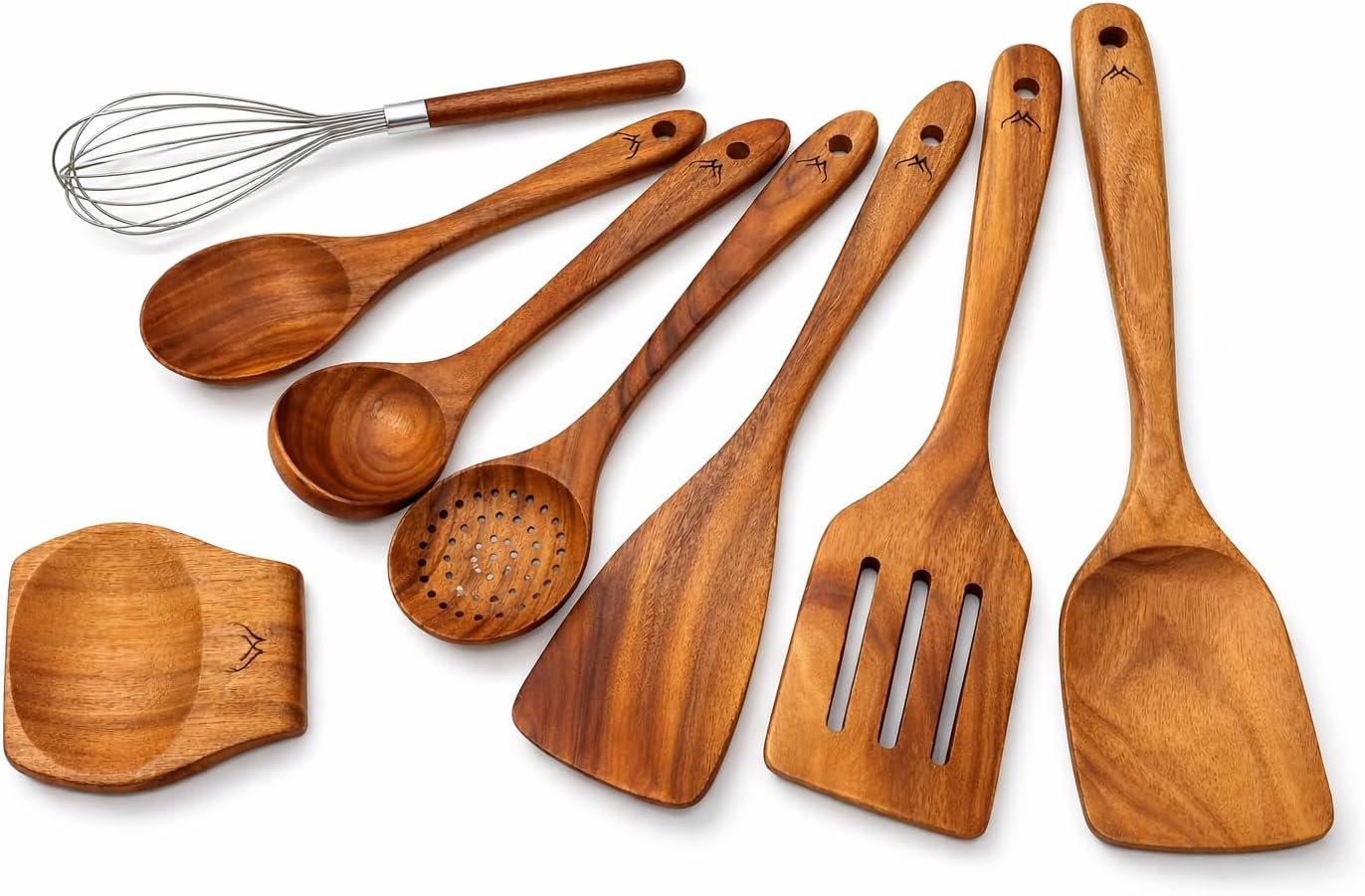 8 Pcs Teak Wooden Utensil Set – Premium Wooden Cooking Utensils Set, Natural Wooden Spoons for Cooking – Sturdy Kitchen Utensils & Cooking Spoons for Every Chef