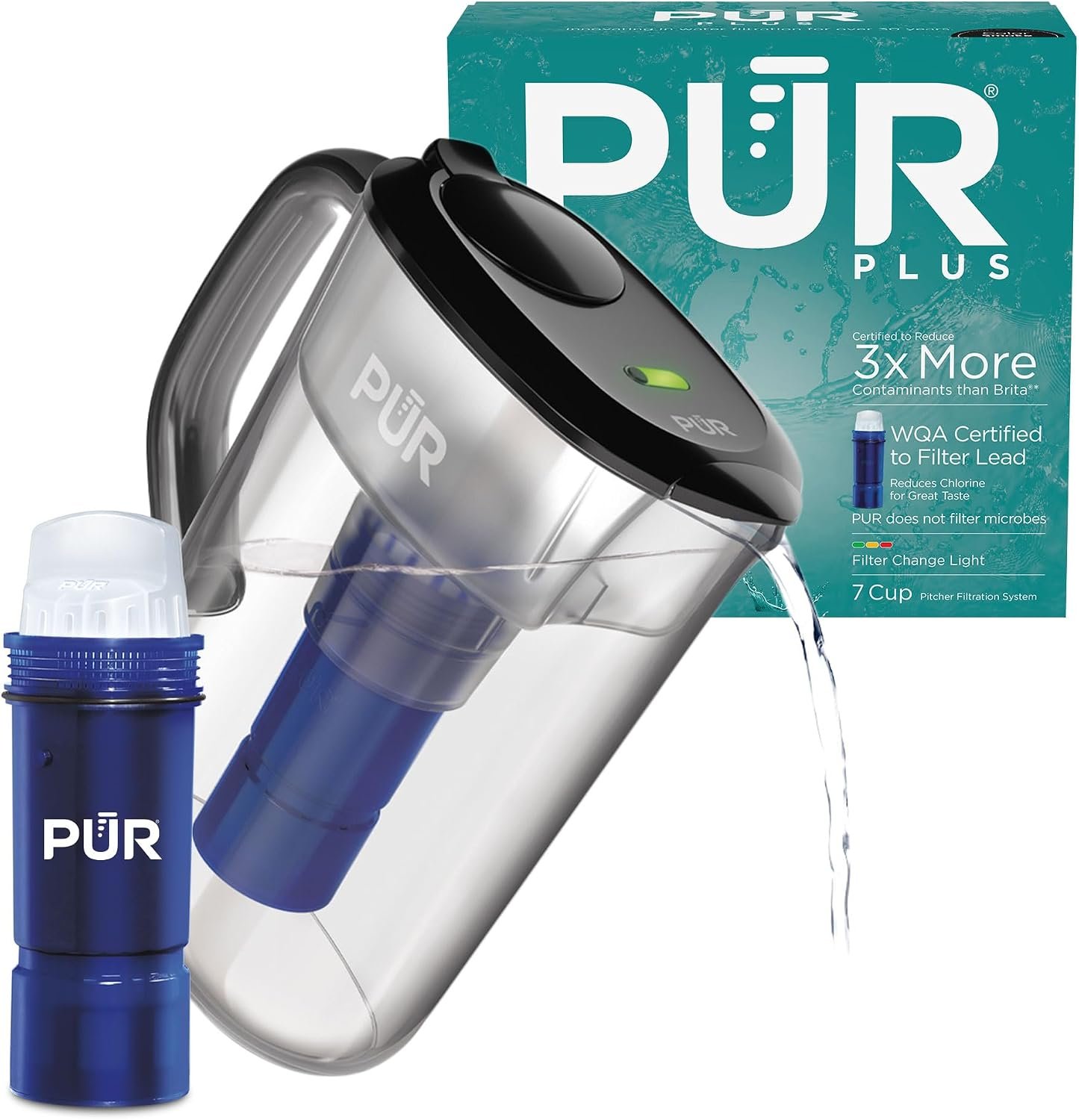 PUR Plus 7-Cup Water Filter Pitcher for Fridge, Includes 1 Filter, Smoke
