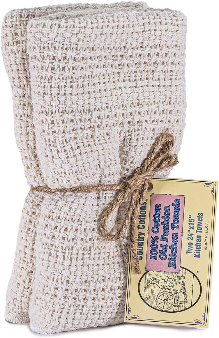 Old Fashion 100% Cotton Made in the USA Highly Absorbent Kitchen Towels – Set of 2-24″x15″