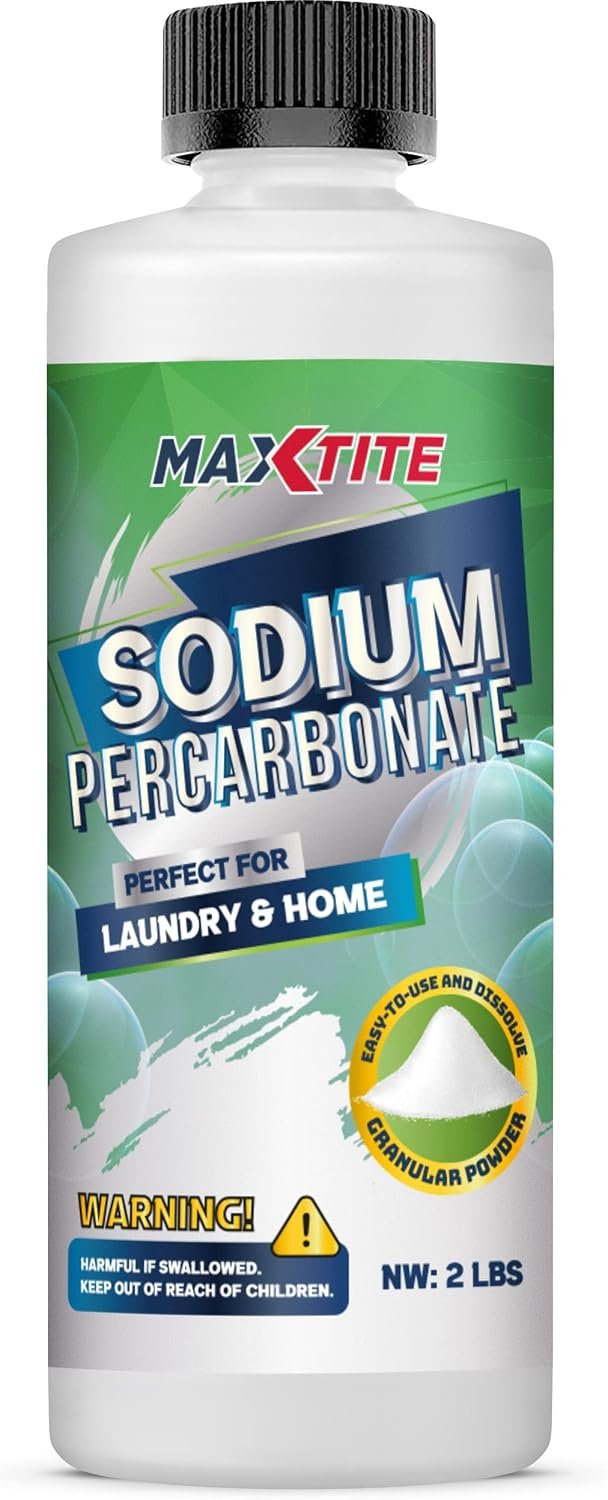 MAXTITE Sodium Percarbonate (2 lbs) – 100% Pure – Solid Hydrogen Peroxide/Oxygen Bleach – Multi-Use Cleaner for Home & Laundry – HDPE container w/Resealable Child Resistant Cap