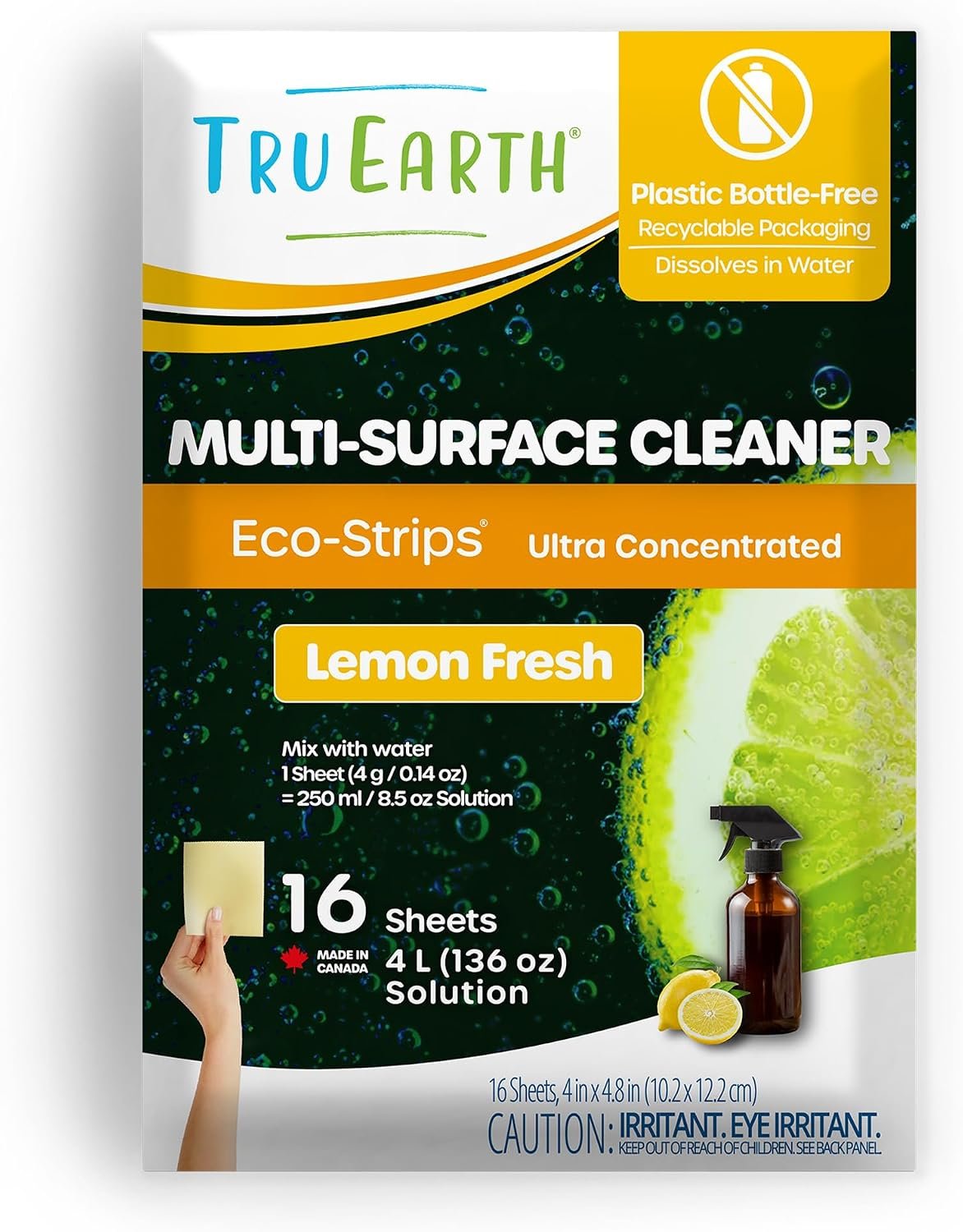 Tru Earth Multi-Surface Cleaner Eco-Strips, Lemon Fresh, 16 Strips