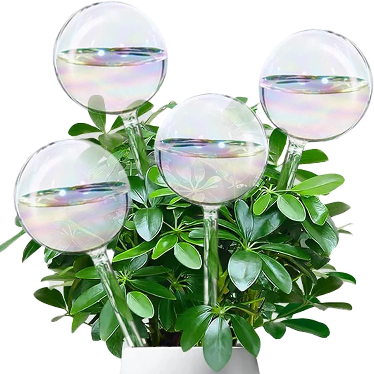 4 Pcs Iridescent Glass Plant Watering Globes – 9 Inch Self Watering Planter Insert | Plant Watering Devices | Plant Watering Bulbs for Indoor and Outdoor Plants Accessories.