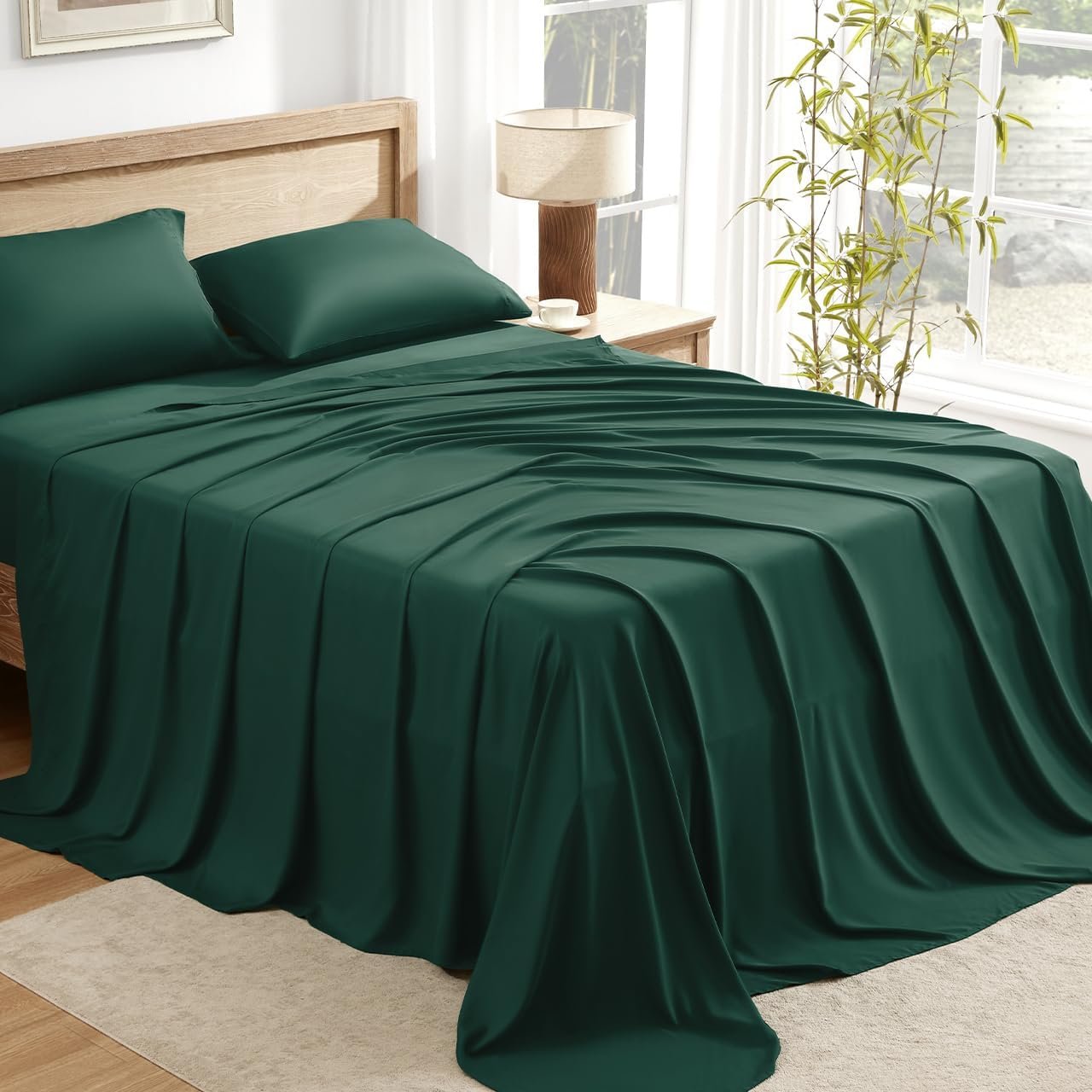 Andency Queen Sheets Set 100% Viscose Derived from Bamboo, Emerald Green