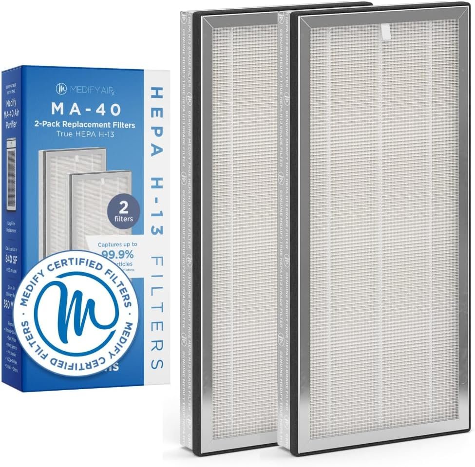 Medify MA-40 Genuine Replacement Filter for Allergens, Smoke, Wildfires, Dust, Odors, Pollen, Pet Dander | 3 in 1 with Pre-filter, HEPA and Activated Carbon for Removal to 0.3 Microns | 2-Pack