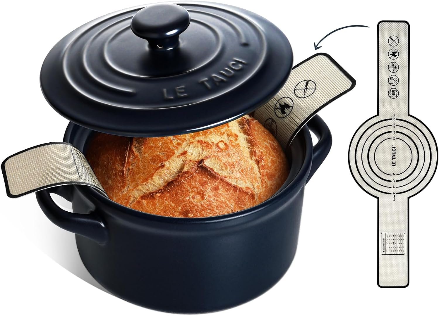 LE TAUCI 3 QT Ceramic Bread Baker with Lid for Sourdough, Midnight Blue