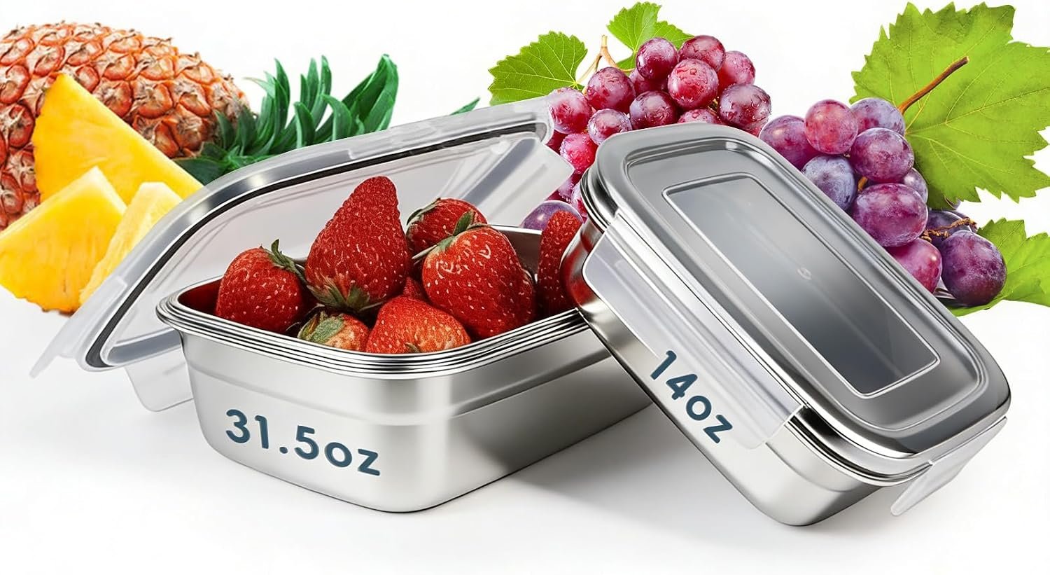 2PCS 304 Stainless Steel Food Containers with Leakproof Lids