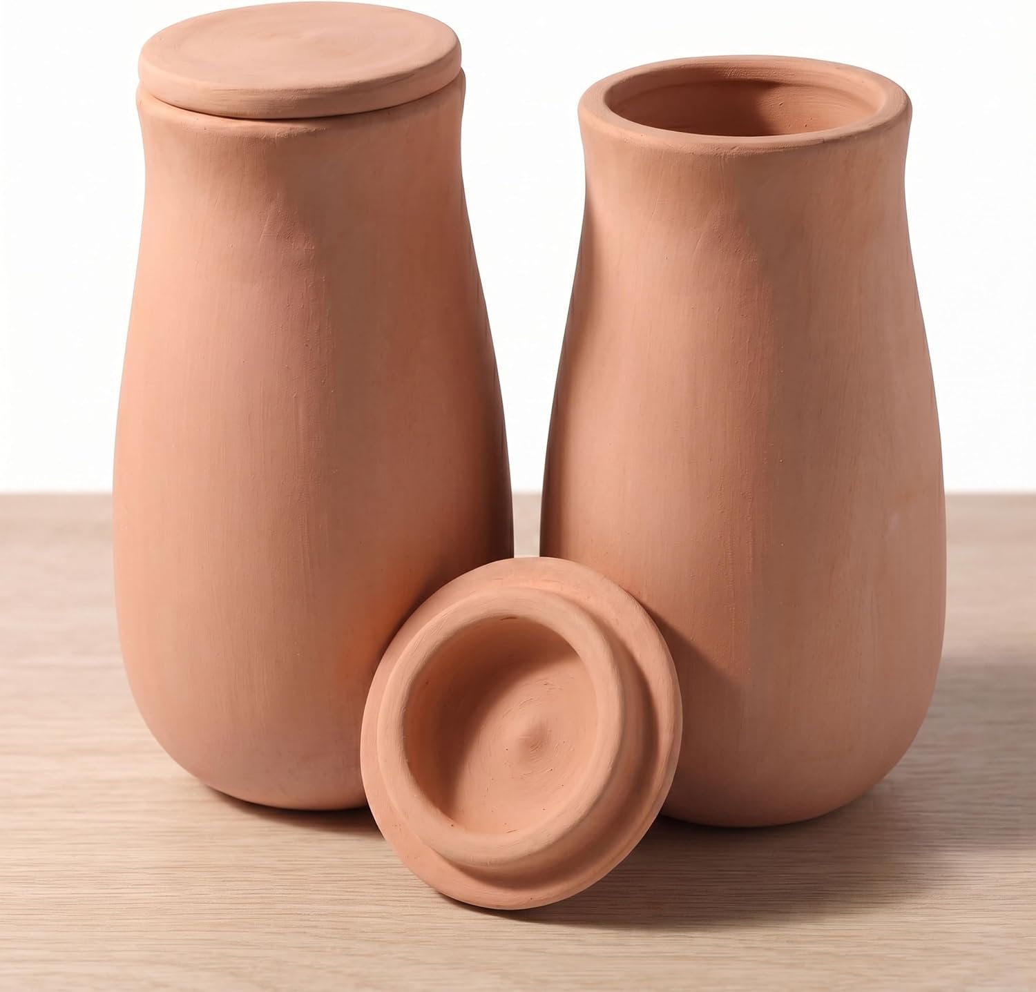 Set of 2 Large Self Watering Terracotta Pots with Lids, 44oz