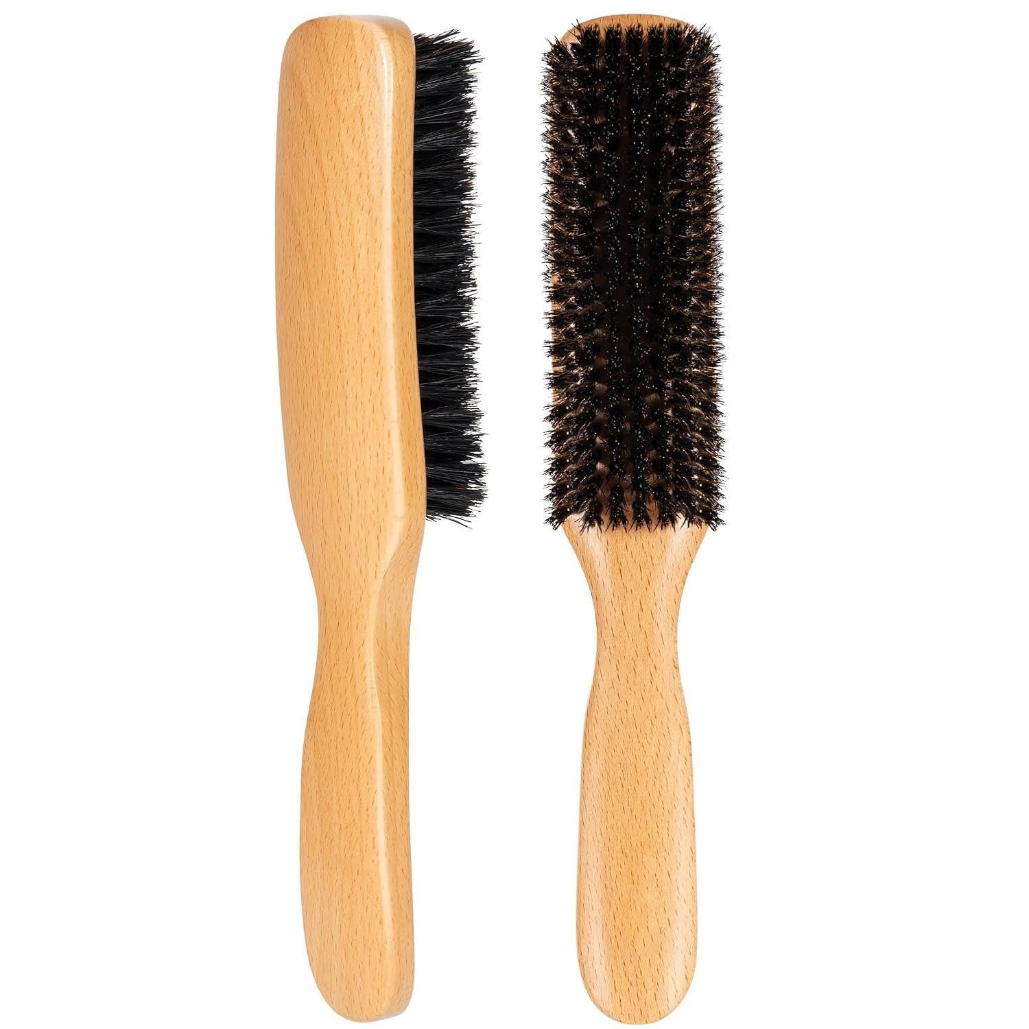 STYLEMATE Boar Bristle Slick Back Hair Brush for Women Men, Soft Bristles Hair Brush for Thin & Fine Hair, Natural Medium Hardness Smoothing Hairbrush for Polishing, Deepening & Styling