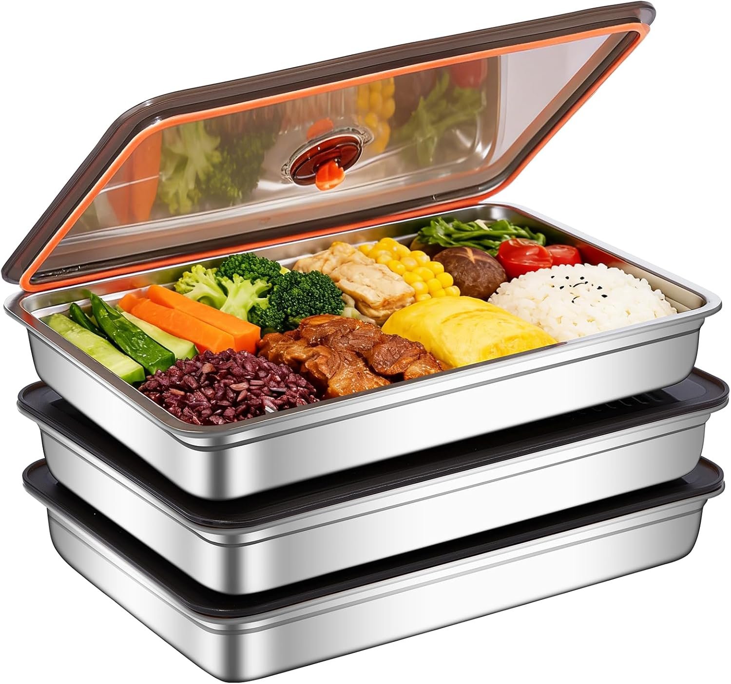 3 Pack Stainless Steel Food Storage Containers with Airtight Lids – Stackable, BPA-Free, Dishwasher/Freezer Safe for Meal Prep, Leftovers & Snacks