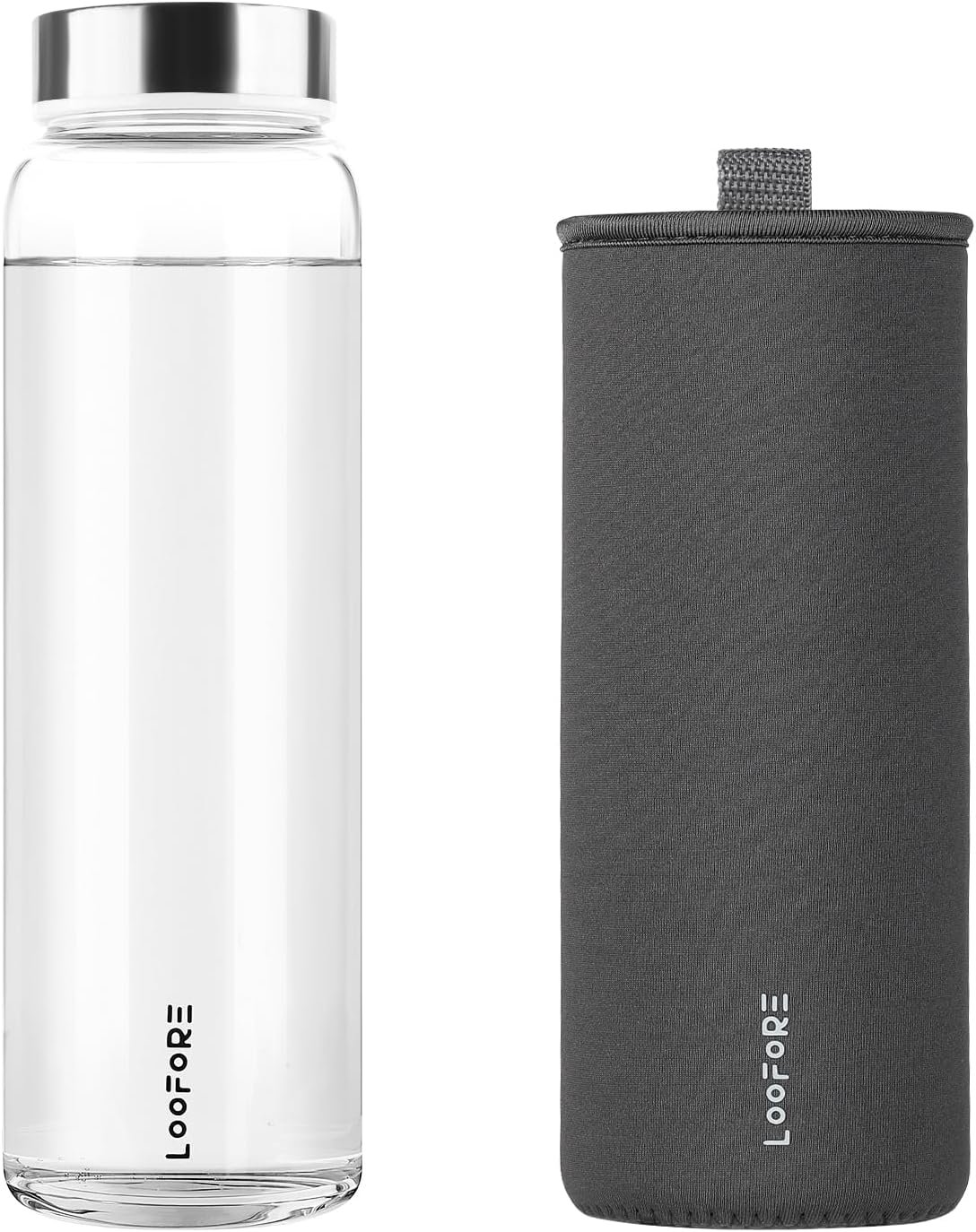 Glass Water Bottle 32 oz with Wide Mouth and Neoprene Sleeve