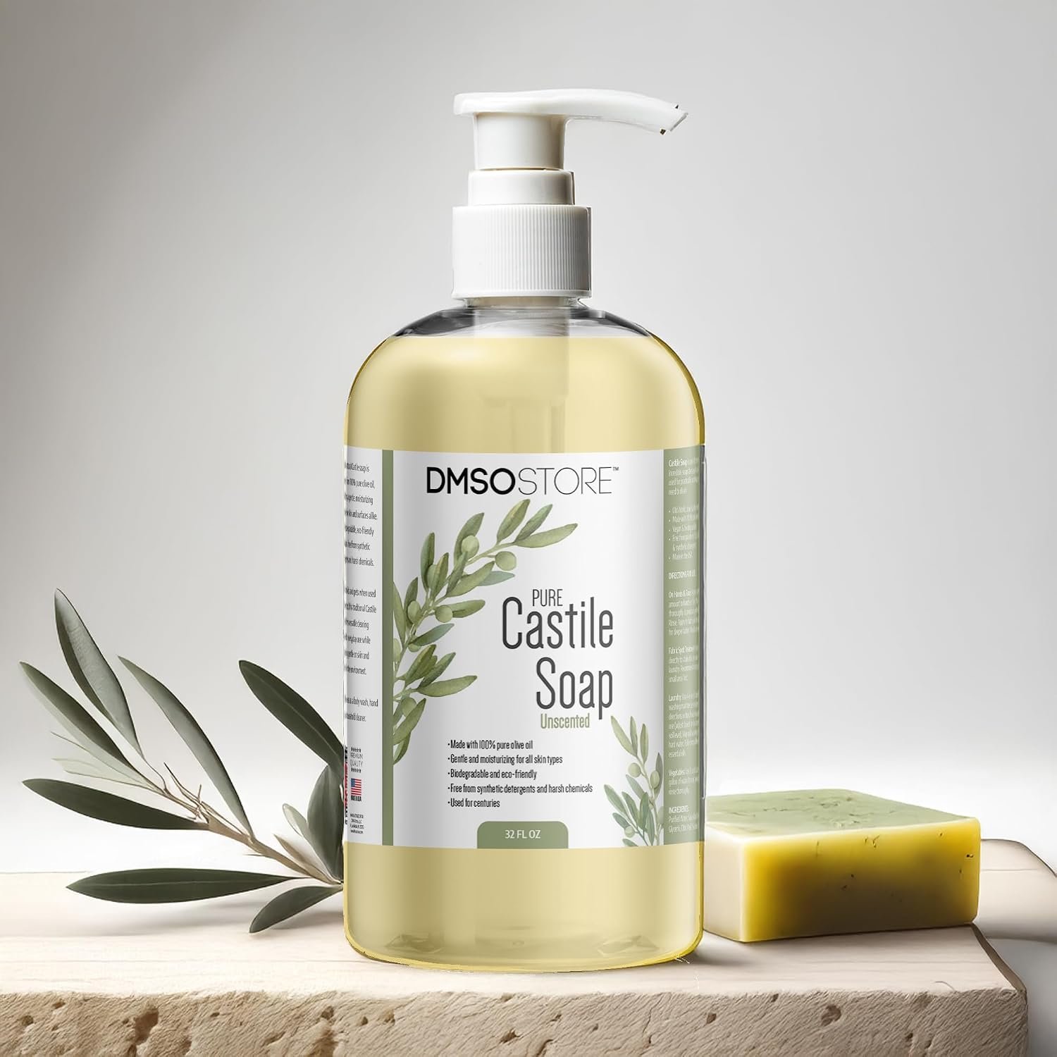 DMSOSTORE Pure Castile Liquid Soap, Unscented, 32 oz