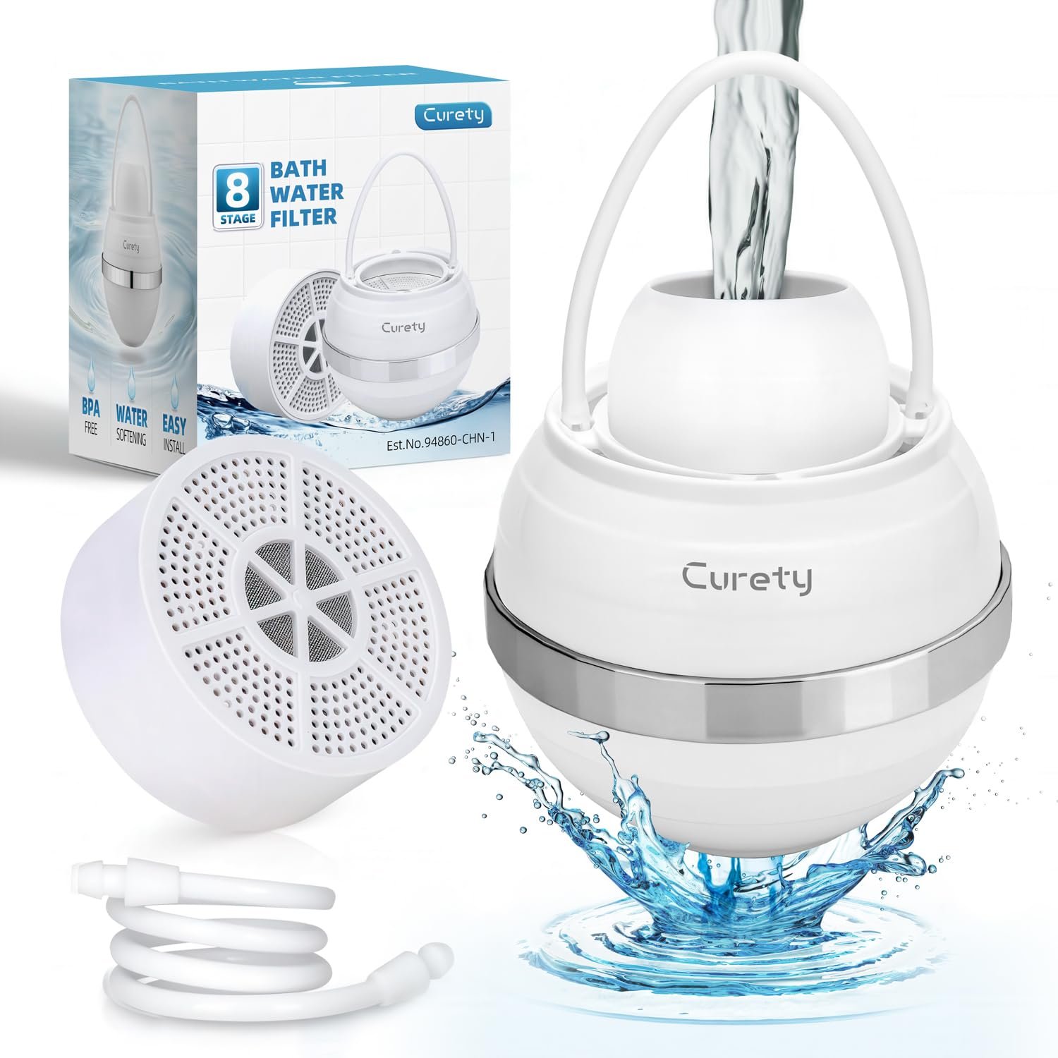 Bath Filter for Tub, Bath Water Filter for Eczema, Kinder Filter for Bathtub – Remove Contaminants,Chlorine and Fluoride, Hard Water Softener to Improves Skin and Hair