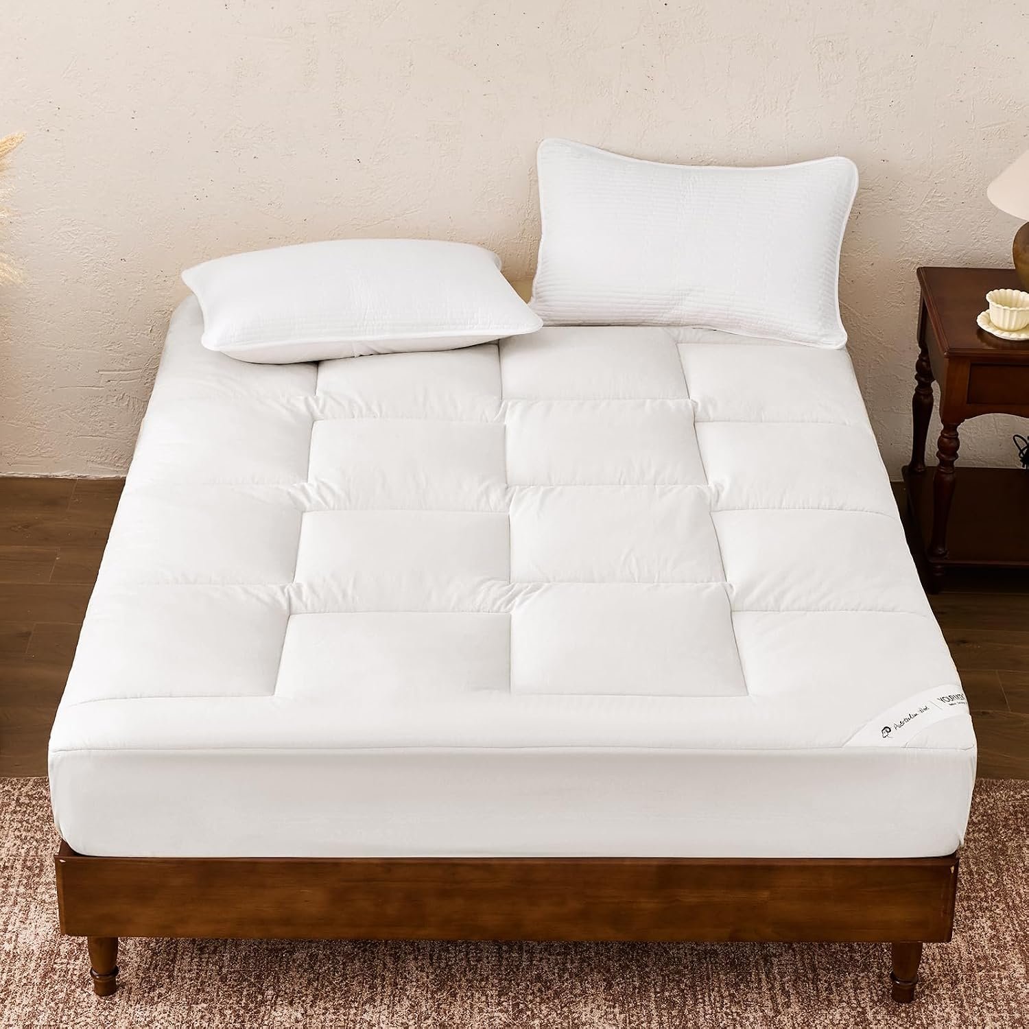 YOUR MOON Wool Mattress Pad King,51% Australian Wool, 500GSM-White