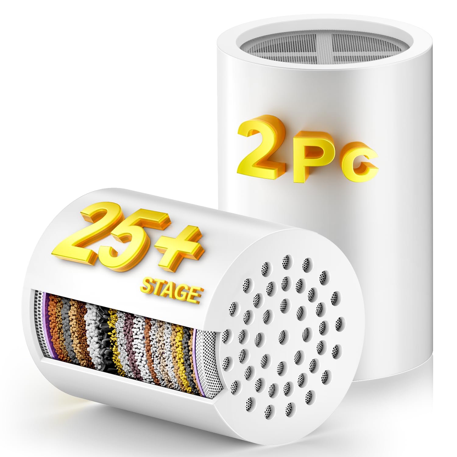 (2 Pc) FATICCOA 25+ Stage High Output Shower Filter Fixed Showerheads Replacement Cartridges – Reduces Chlorine & Chemicals, Restores pH Balance, 2.68″×2.4″ Compatible with sf100 & SoliCozy & Jomst