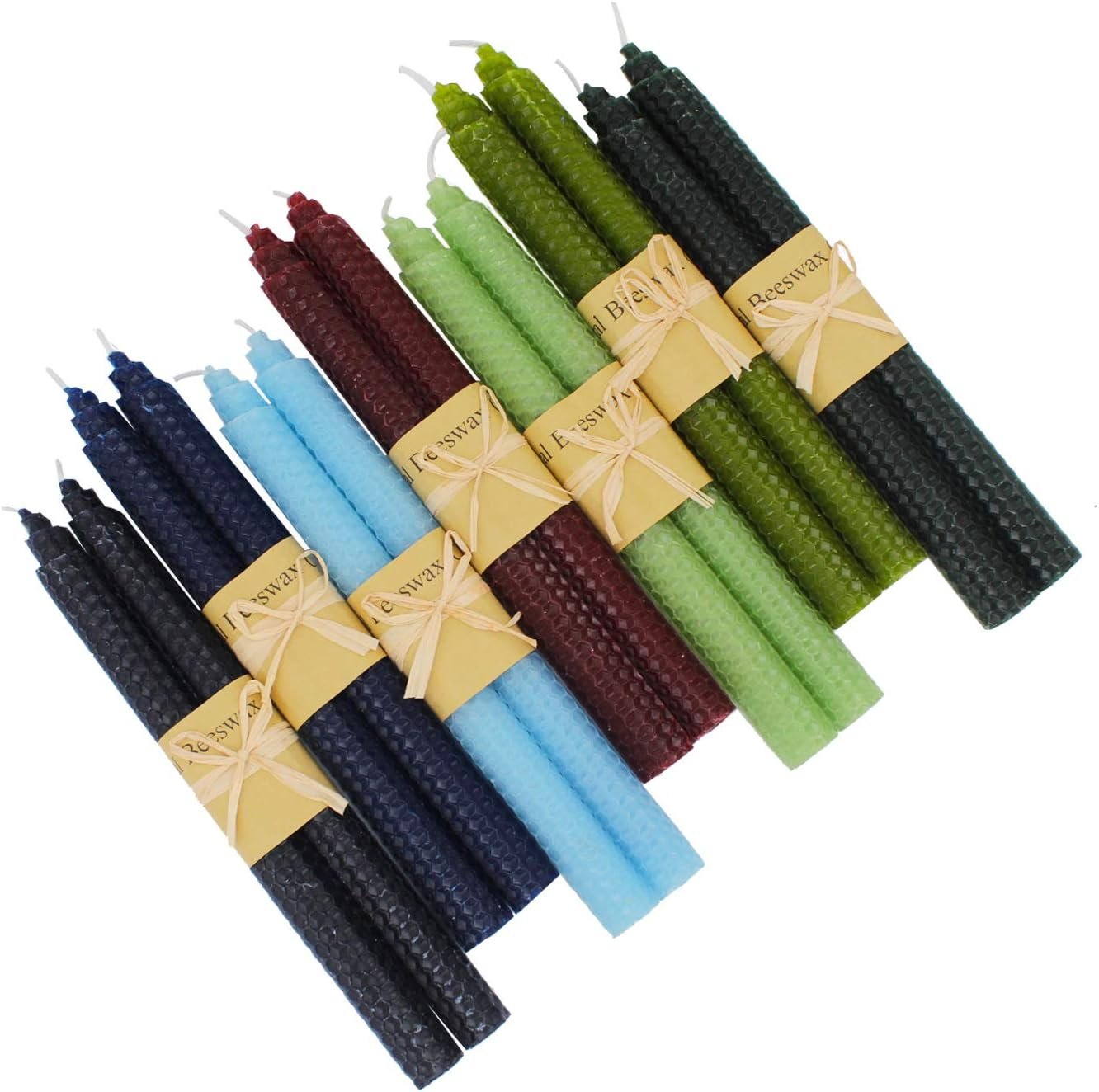 7 Pairs 100% Pure Beeswax Handmade Taper Candles, 9 Inch Smokeless Dripless Wax Candles, Beeswax Candle for Home Gift Ideas – Cool Color Set