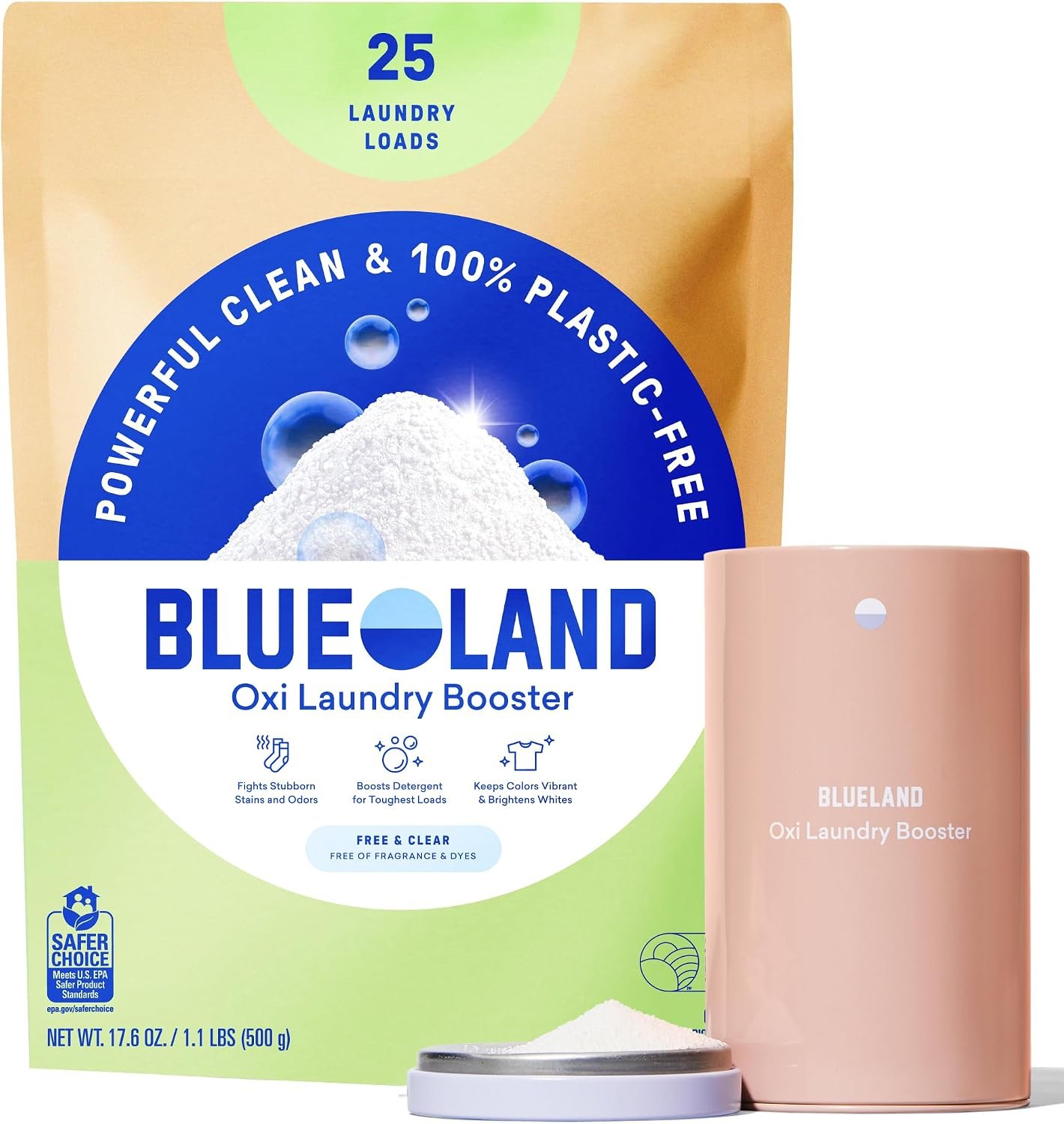 BLUELAND Oxi Laundry Booster Powder, Free & Clear, 17.6 oz