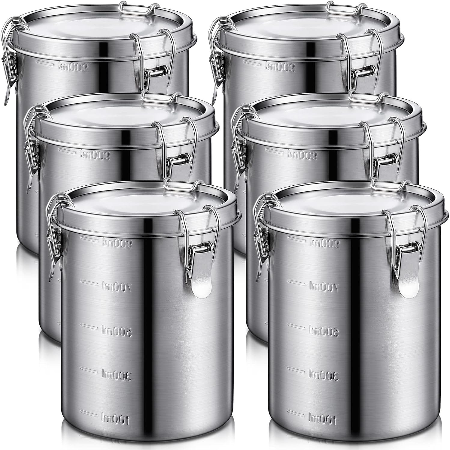Zopeal 6 Pack Stainless Steel Canisters Set Stainless Steel Airtight Food Storage Containers Metal Containers with Lids Sealed for Tea Coffee Sugar Flour Pantry Baking Kitchen Counter (34 oz)