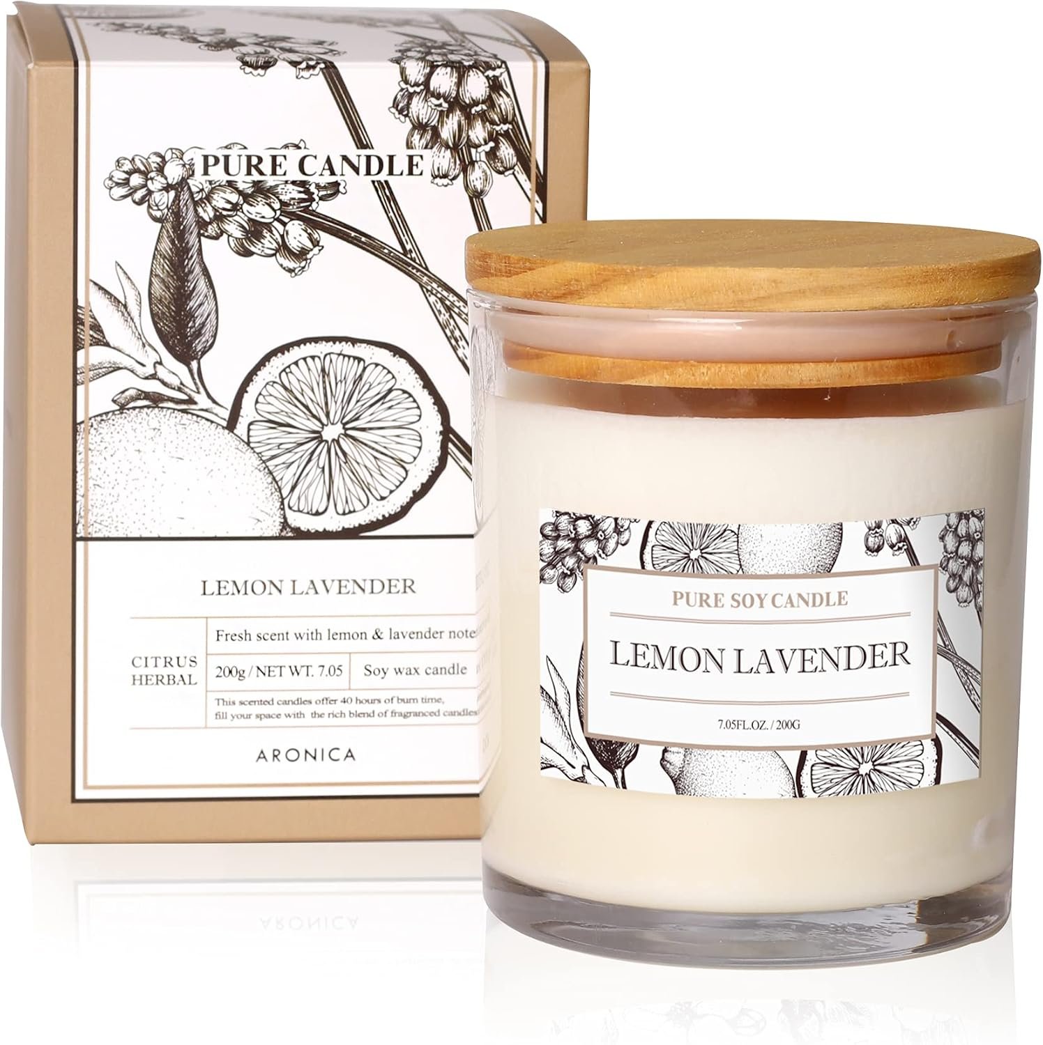 Aronica Organic Soy Candles – Lavender Lemon Essential Oil, Luxury Home Spa Gift for Women, Energizing Scent