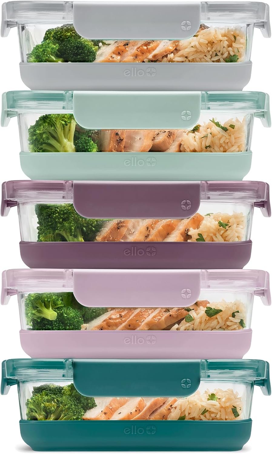 Ello Duraglass Refresh 3.4 Cup Meal Prep Containers, 10 Pc, Garden Goals