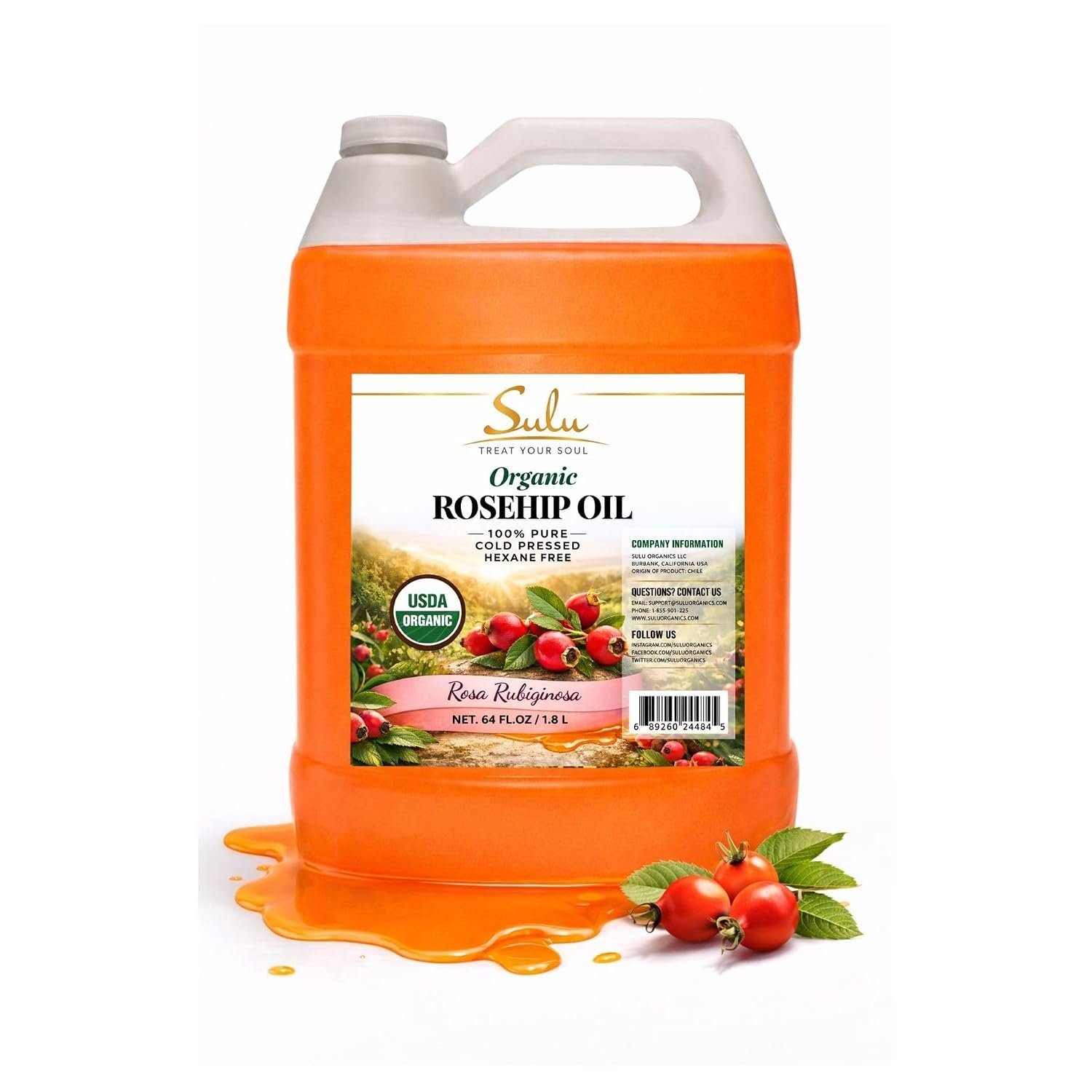 64 FL.OZ- 100% Pure Certified Organic Unrefined Extra Virgin Rosehip Oil