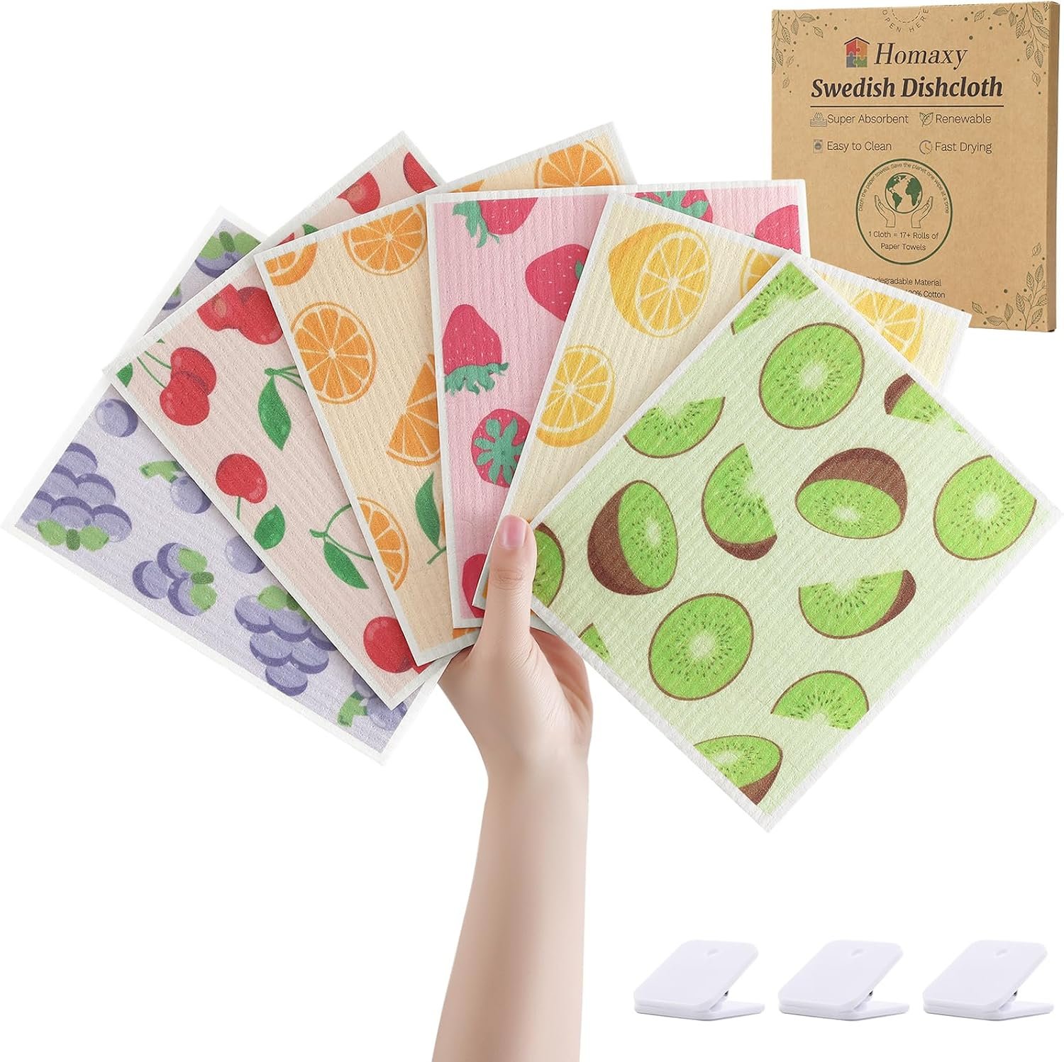 Homaxy Swedish Dishcloths, 6 Pack Fruit Reusable Paper Towels
