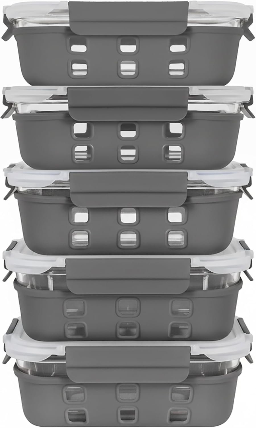 ECOBERI Glass Food Storage Containers with Lids, Meal Prep, Lunch, 5 Piece