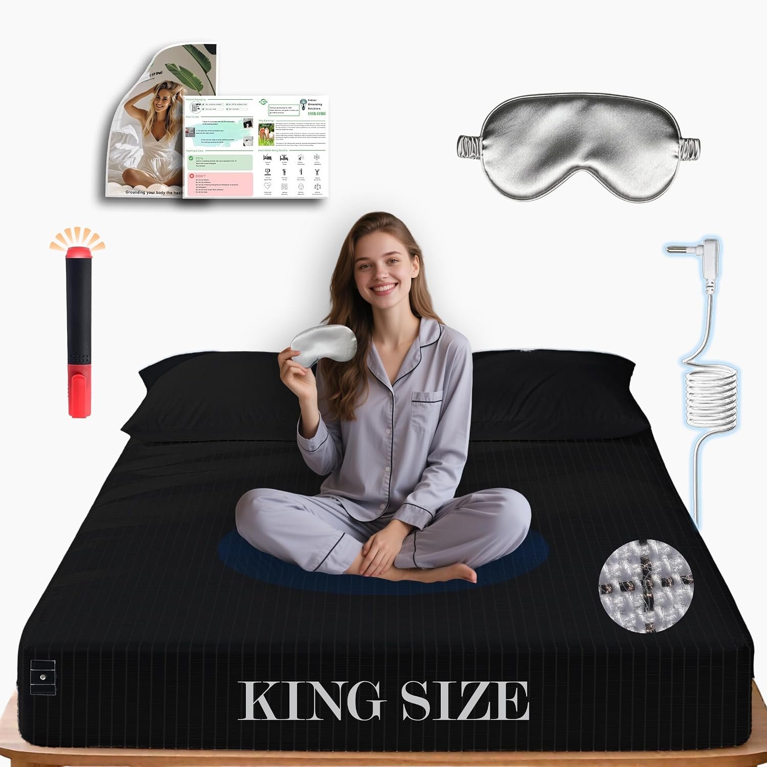 Ali King Grounding Sheets – King Size, Soft Cotton with Silver Fiber, 15” Deep Pocket Earth Grounding Fitted Bed Sheets for Improved Sleep (Black, King 76”*80”*15”)
